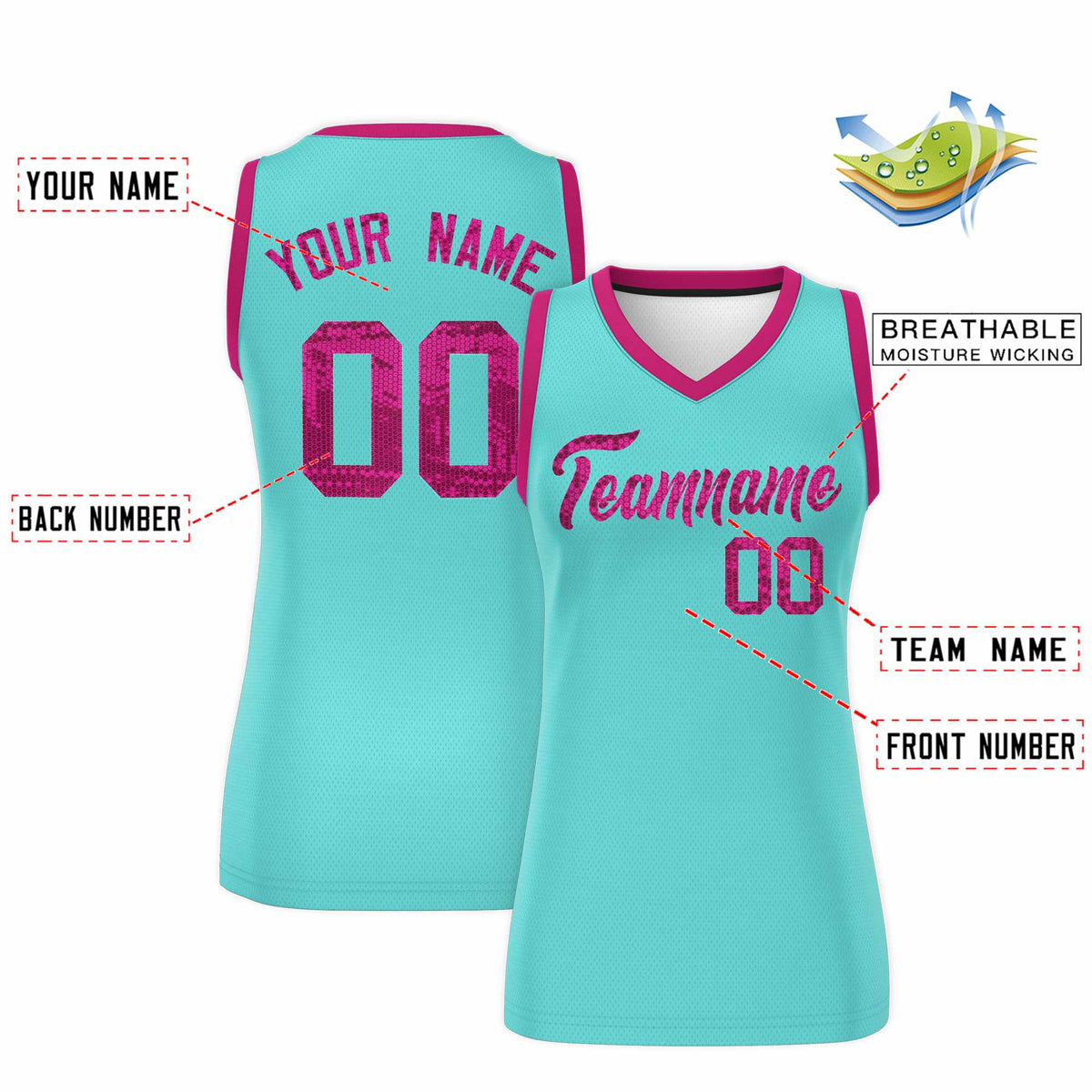 Custom Bright Green Pink Women Netball Sequined Dress