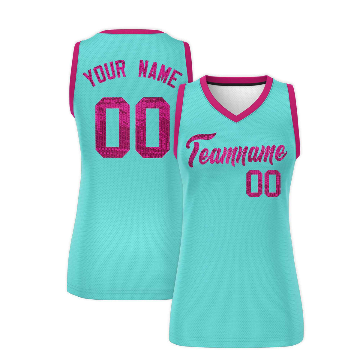 Custom Bright Green Pink Women Netball Sequined Dress