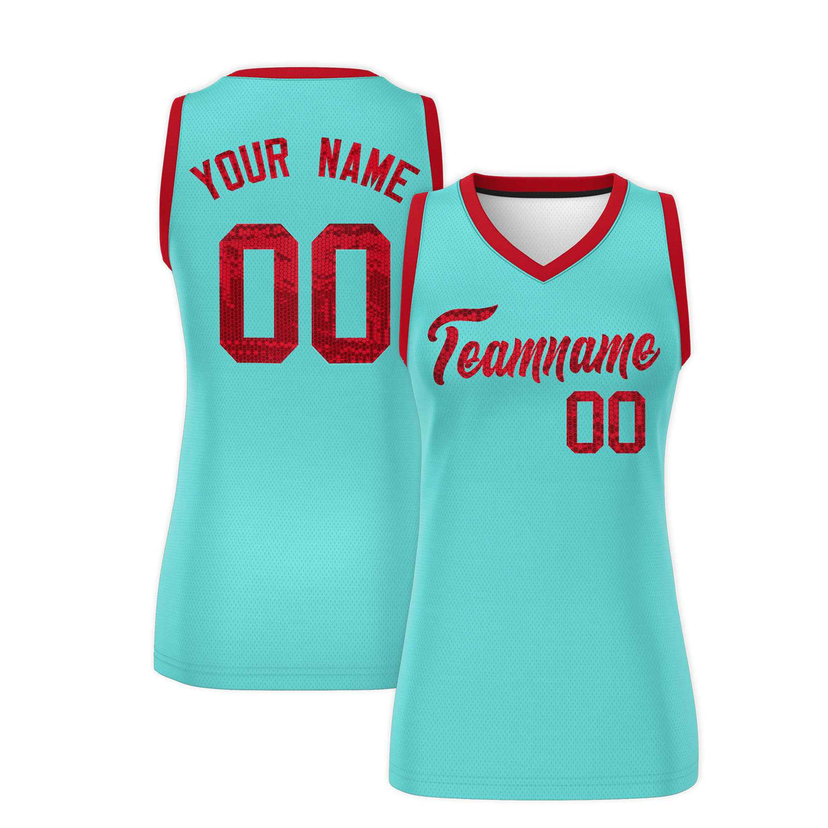 Custom Bright Green Red Women Netball Sequined Dress