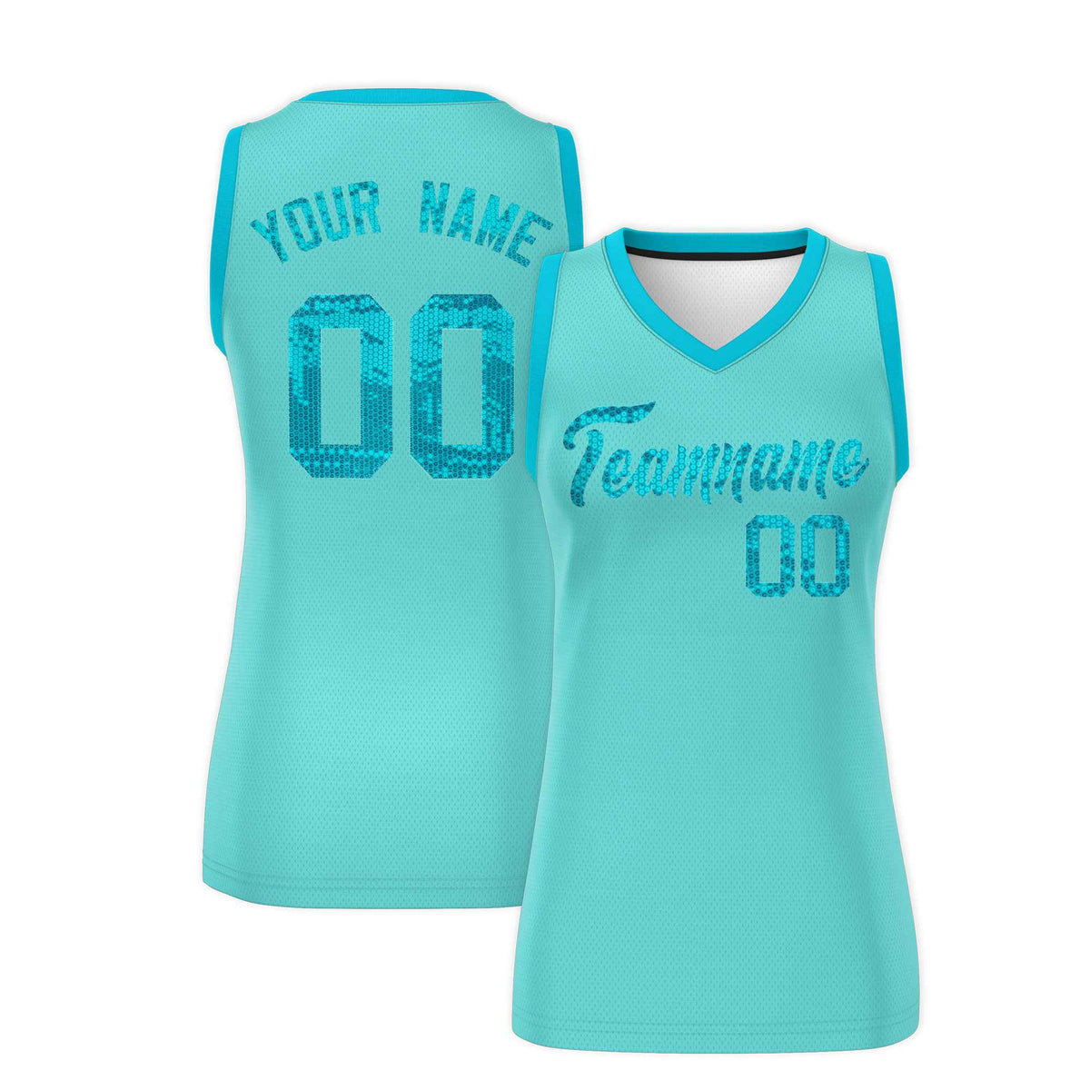 Custom Bright Green Sky Blue Women Netball Sequined Dress
