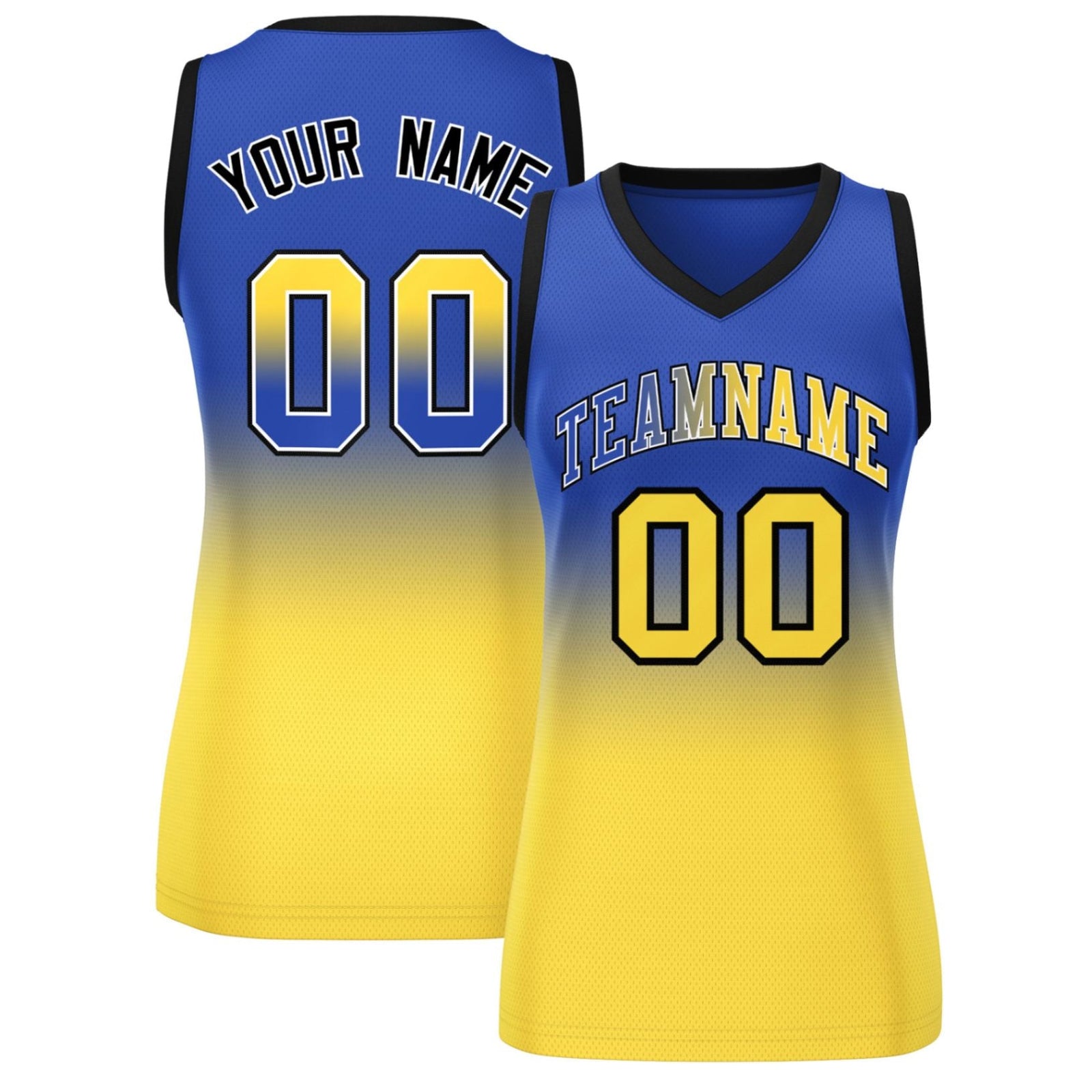 Custom Navy Gold Gradient Fashion Tops Mesh Netball Dress For Women
