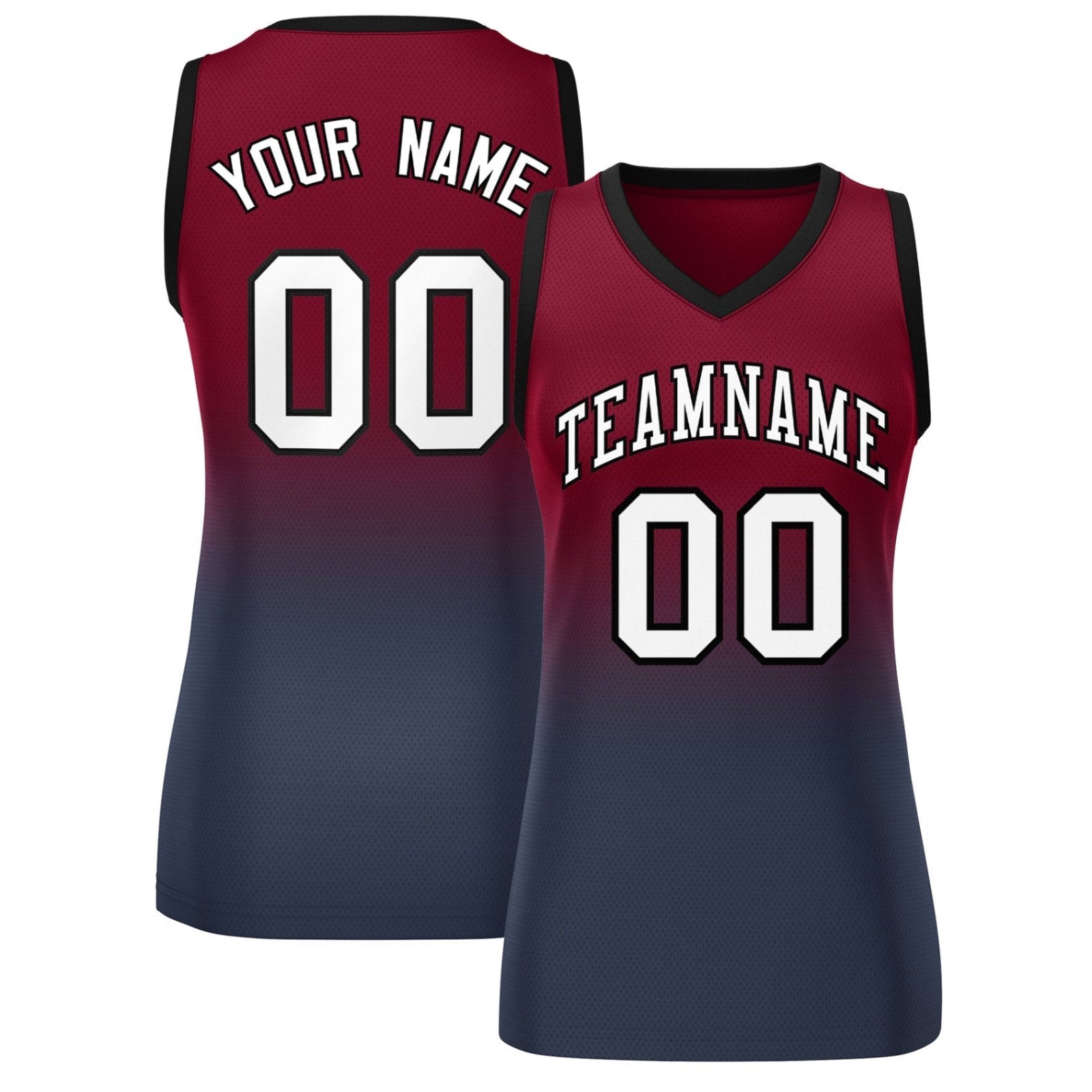 Custom Crimson Navy Gradient Fashion Tops Mesh Netball Dress For Women