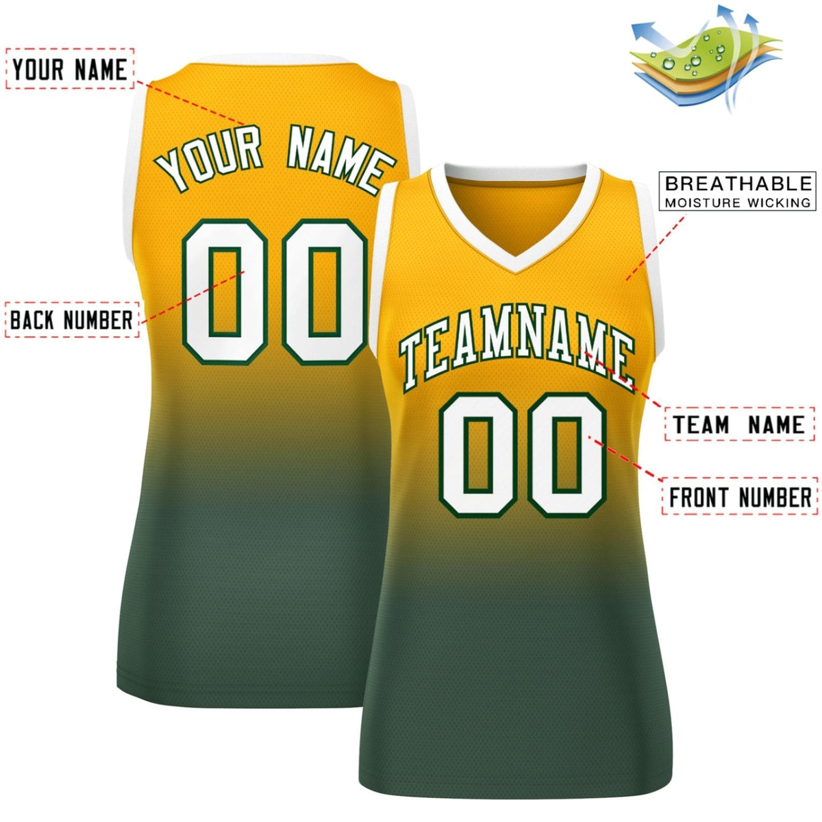 Custom Yellow Midnight Green Gradient Fashion Tops Mesh Netball Dress For Women