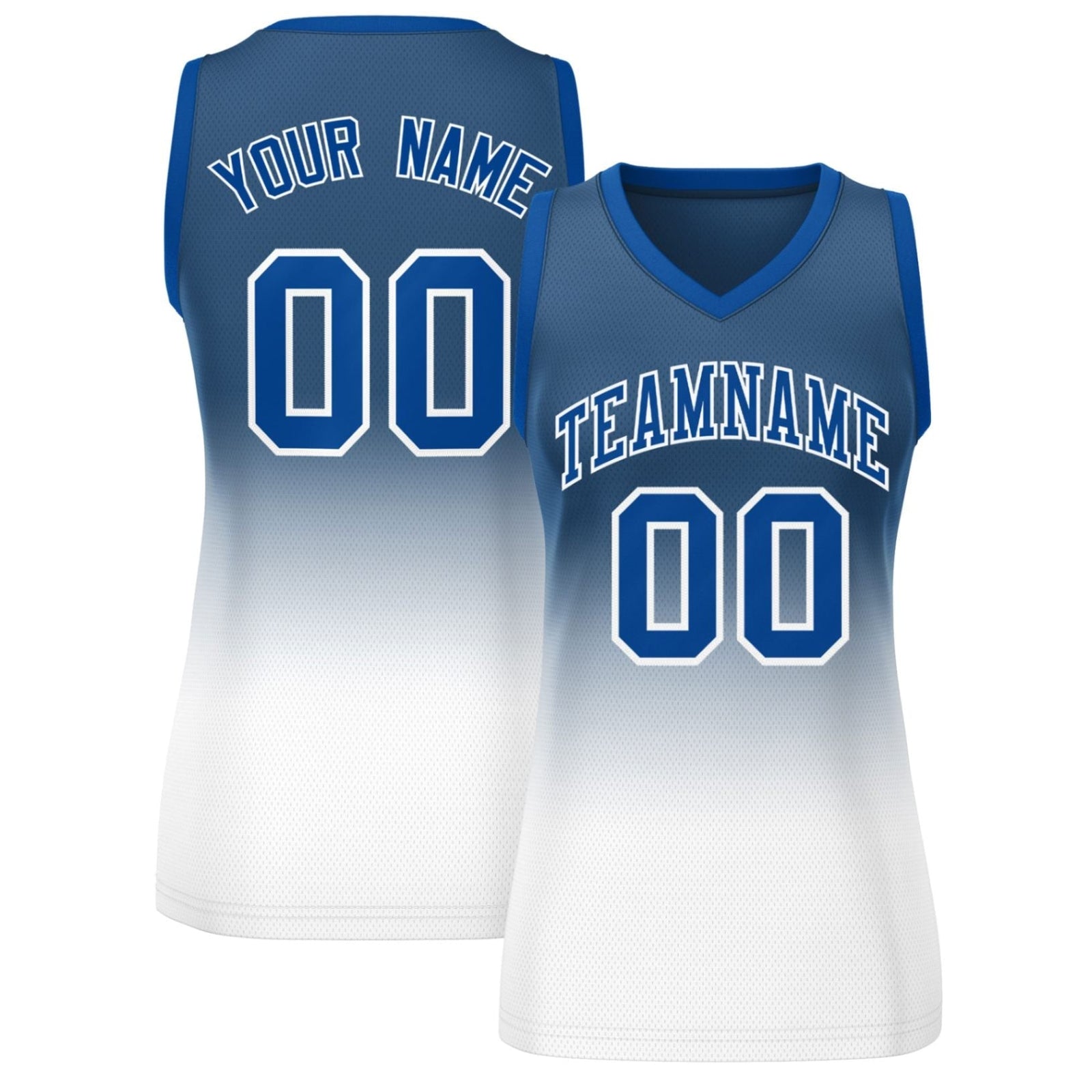 Custom Navy White Gradient Fashion Tops Mesh Netball Dress For Women