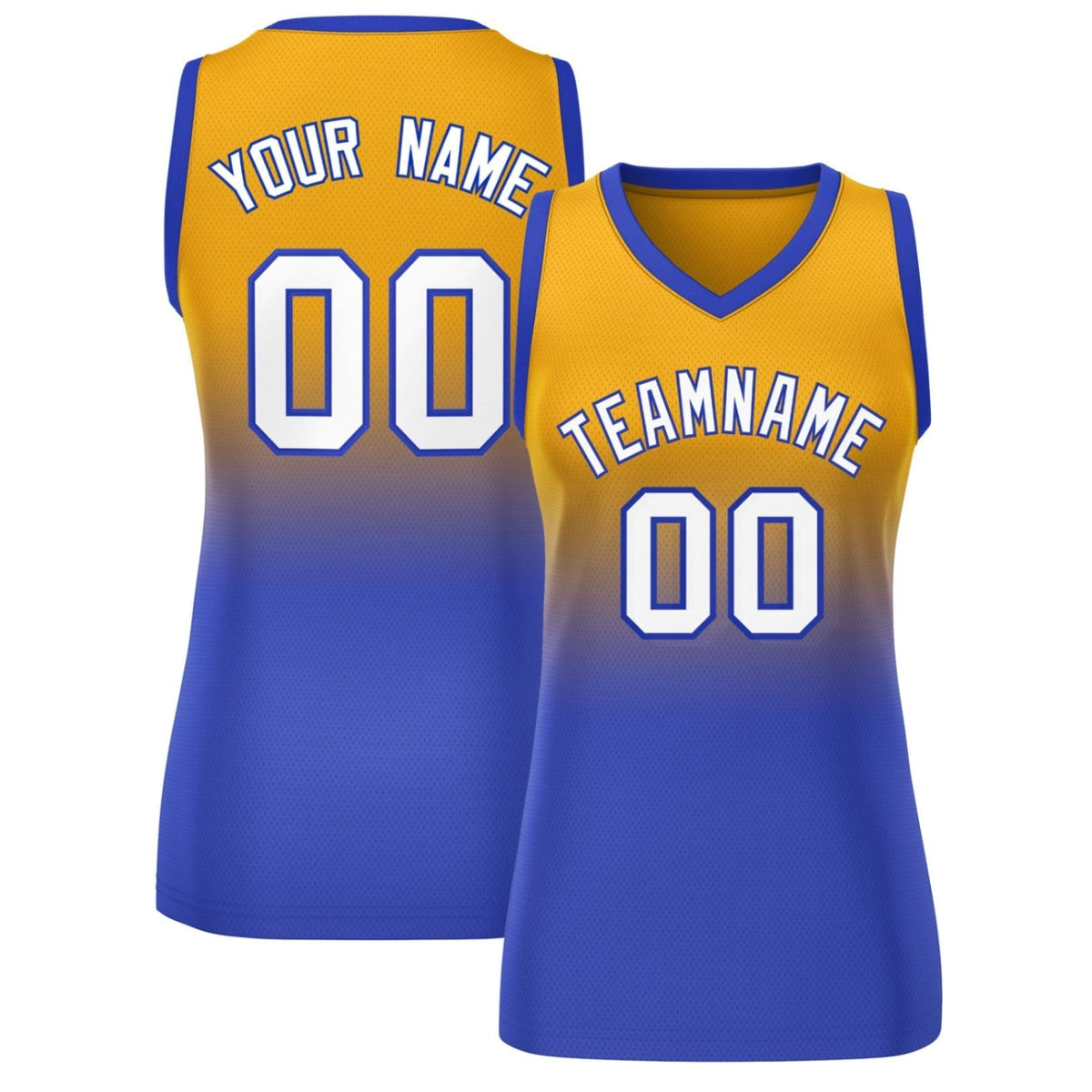 Custom Yellow Royal Gradient Fashion Tops Mesh Netball Dress For Women