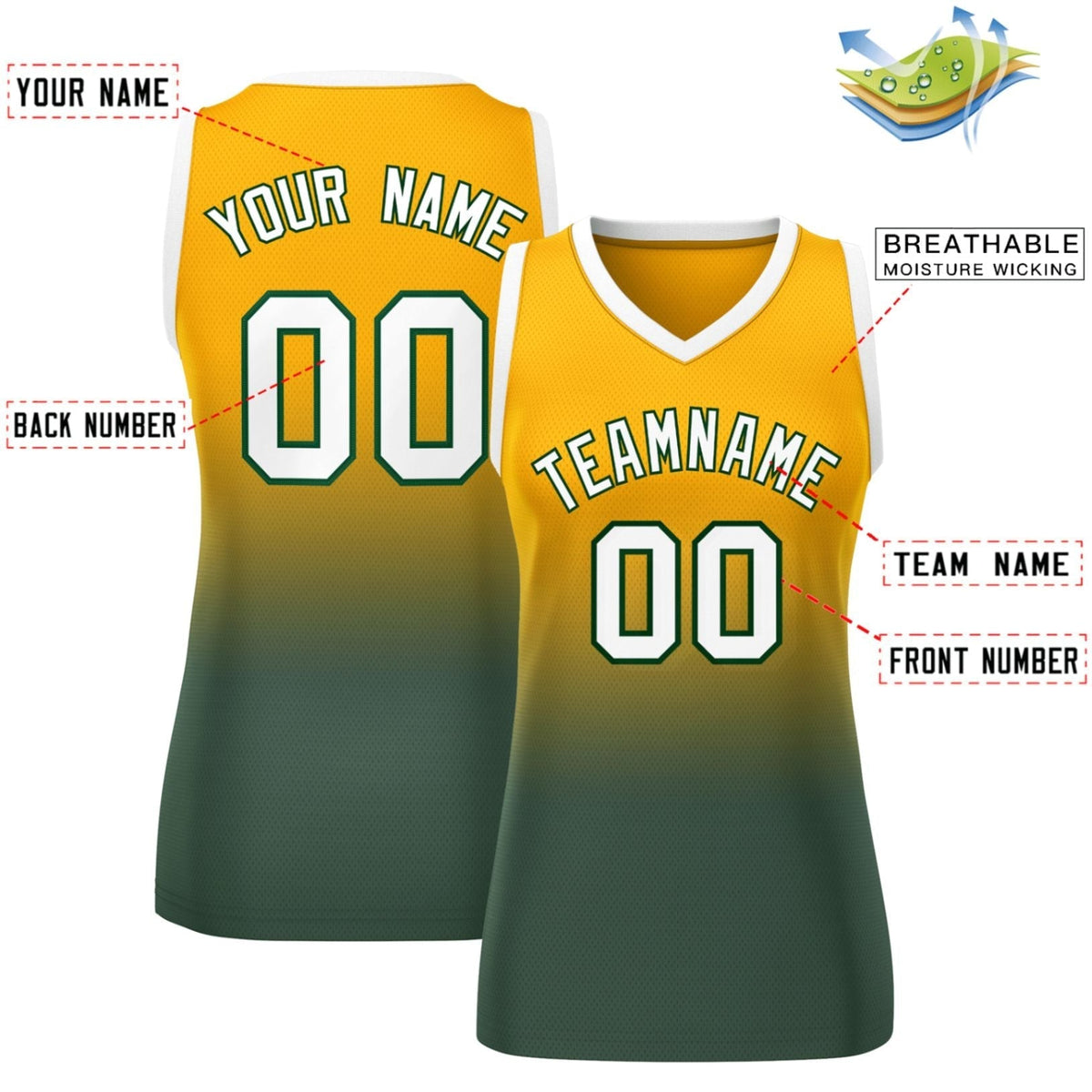 Custom Yellow Midnight Green Gradient Fashion Tops Mesh Netball Dress For Women