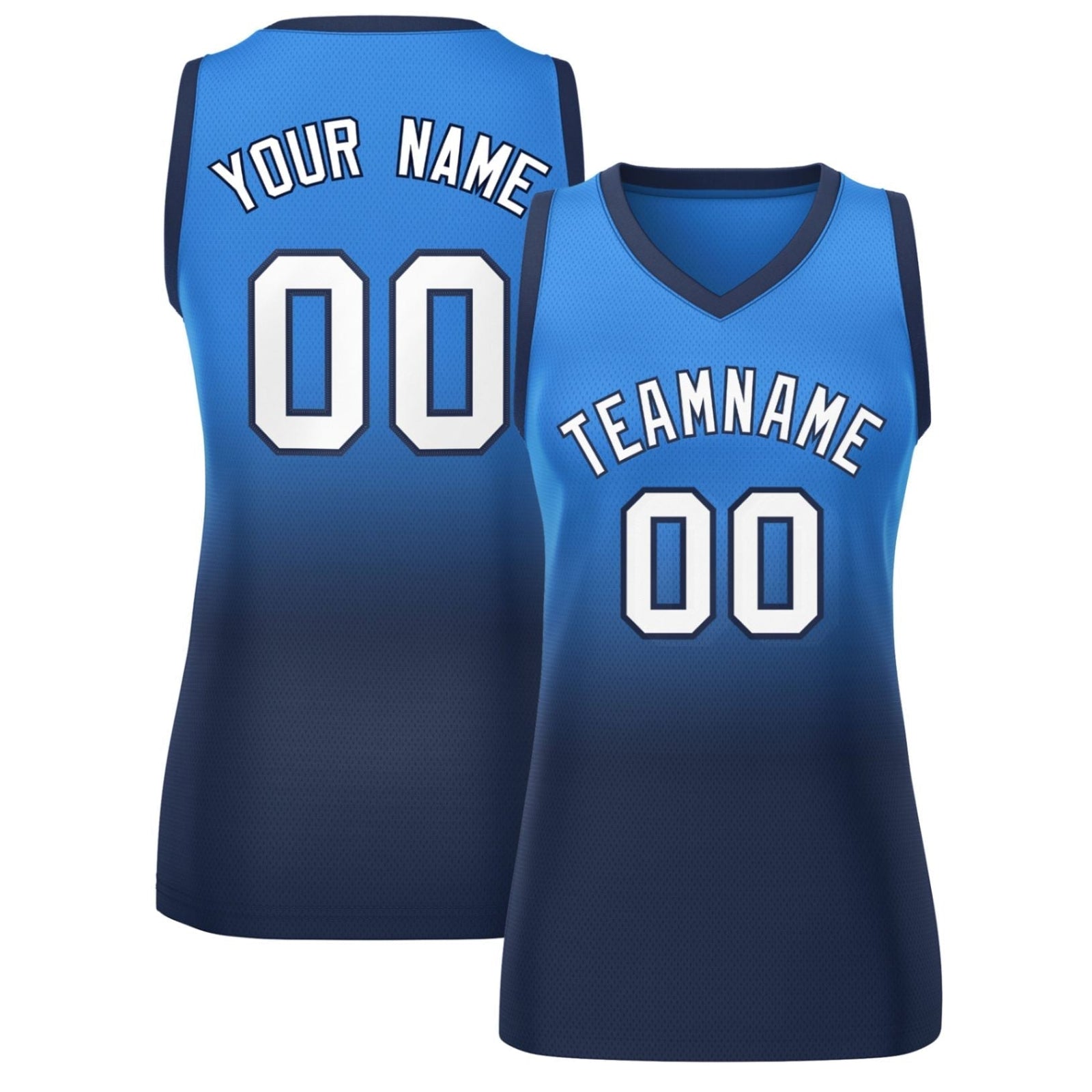 Custom Powder Blue Navy Gradient Fashion Tops Mesh Netball Dress For Women