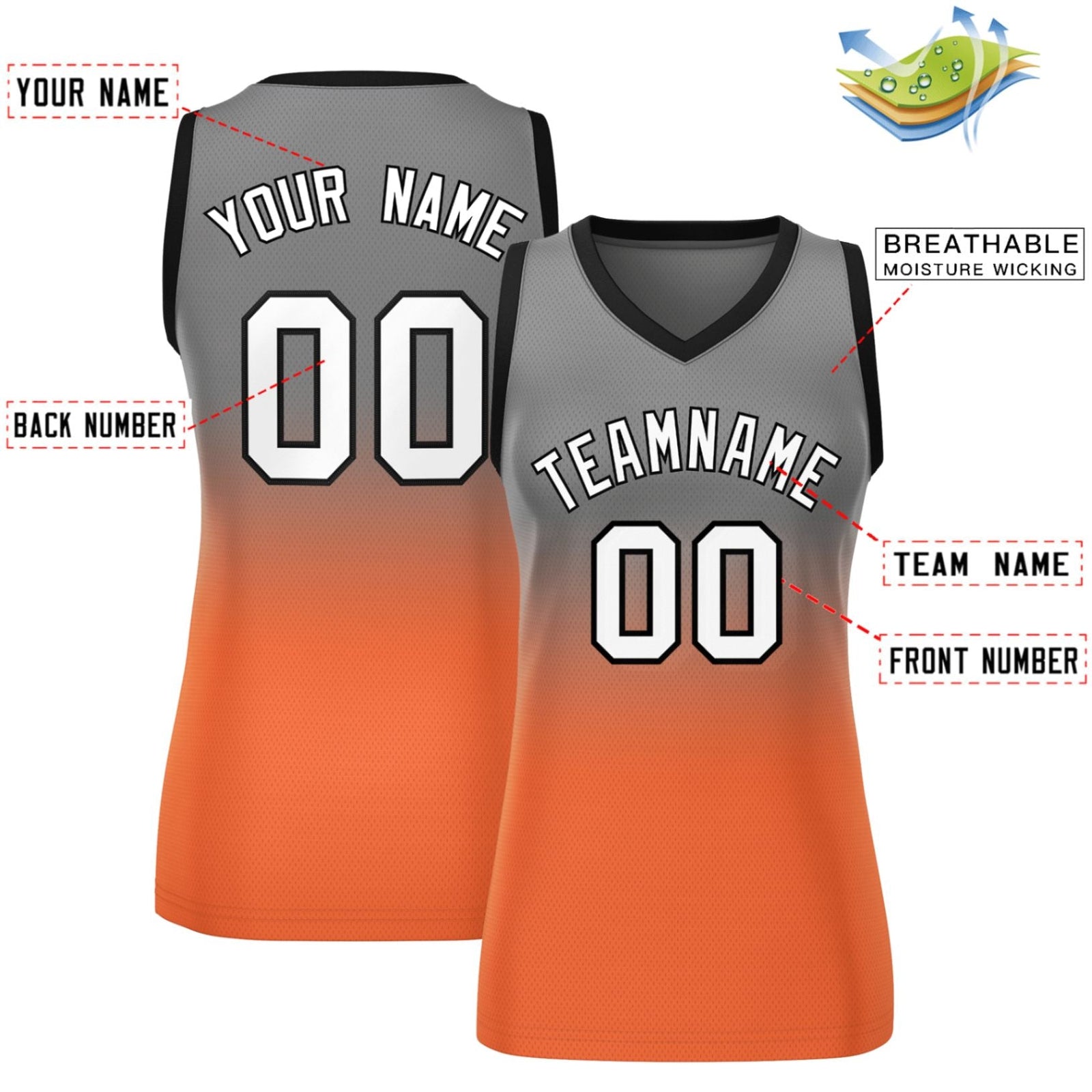 Custom Gray Orange Gradient Fashion Tops Mesh Netball Dress For Women