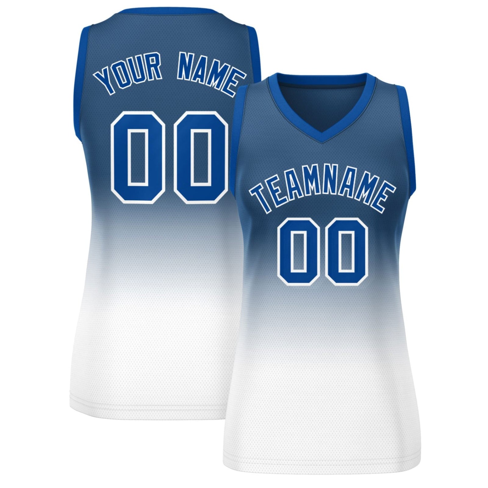 Custom Navy White Gradient Fashion Tops Mesh Netball Dress For Women