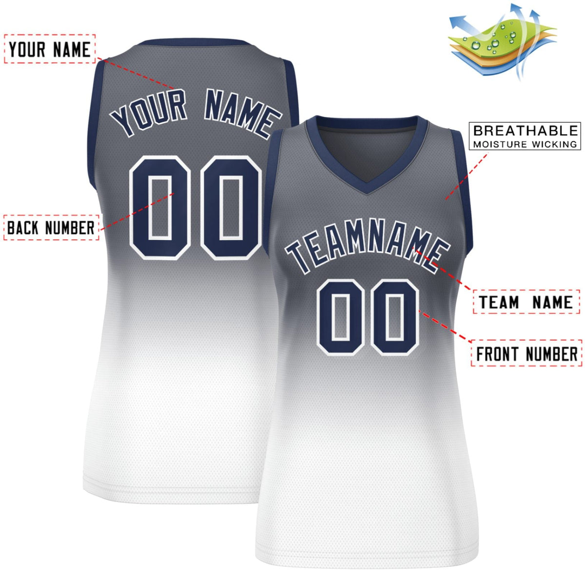 Custom Gray White Gradient Fashion Tops Mesh Netball Dress For Women