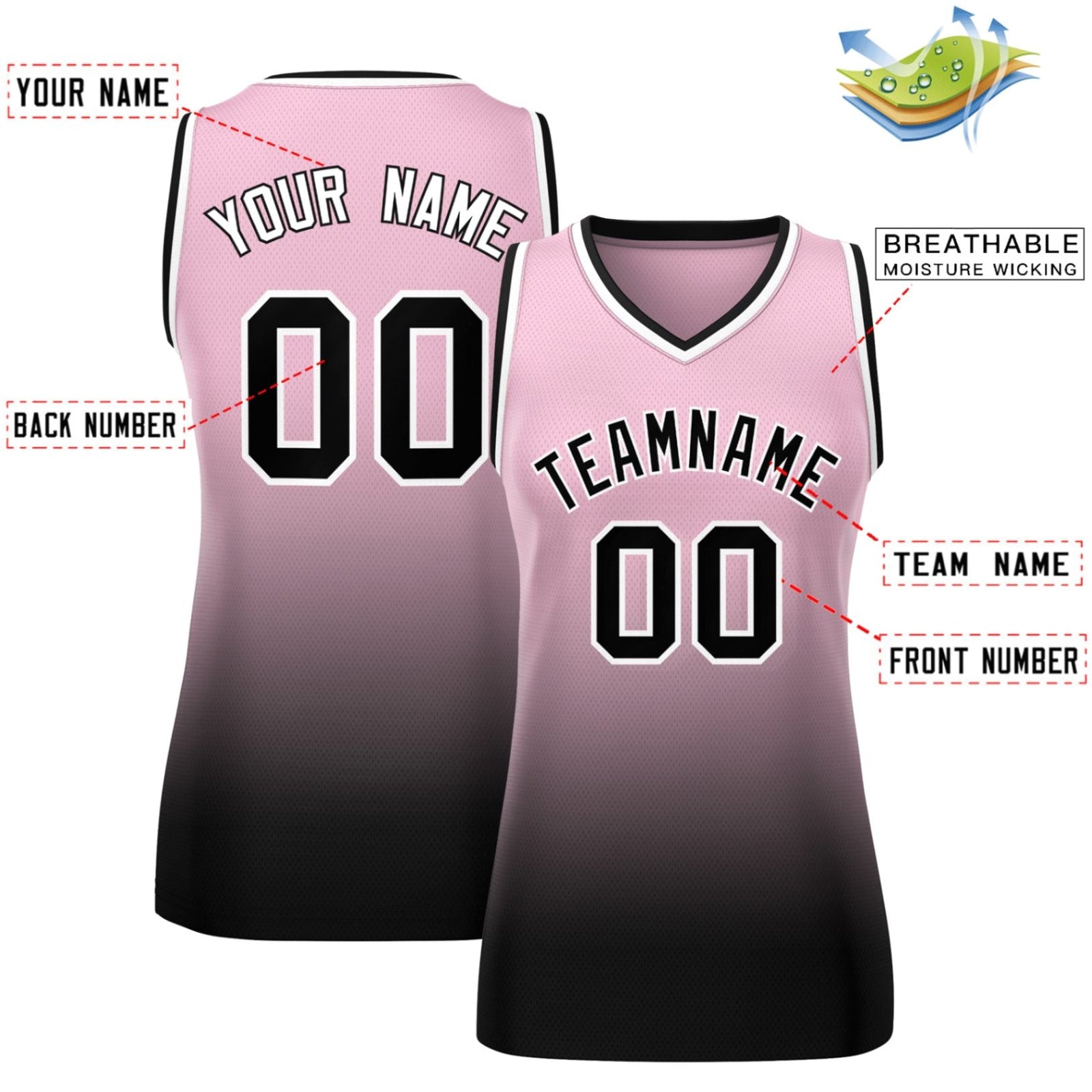 Custom Pink Black Gradient Fashion Tops Mesh Netball Dress For Women