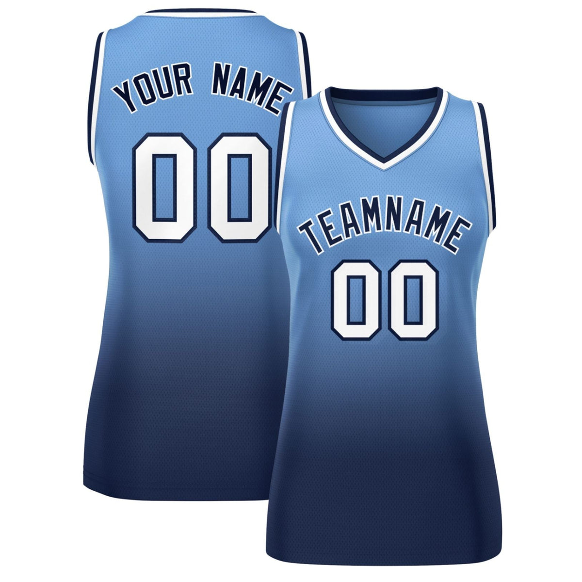 Custom Powder Blue Navy Gradient Fashion Tops Mesh Netball Dress For Women