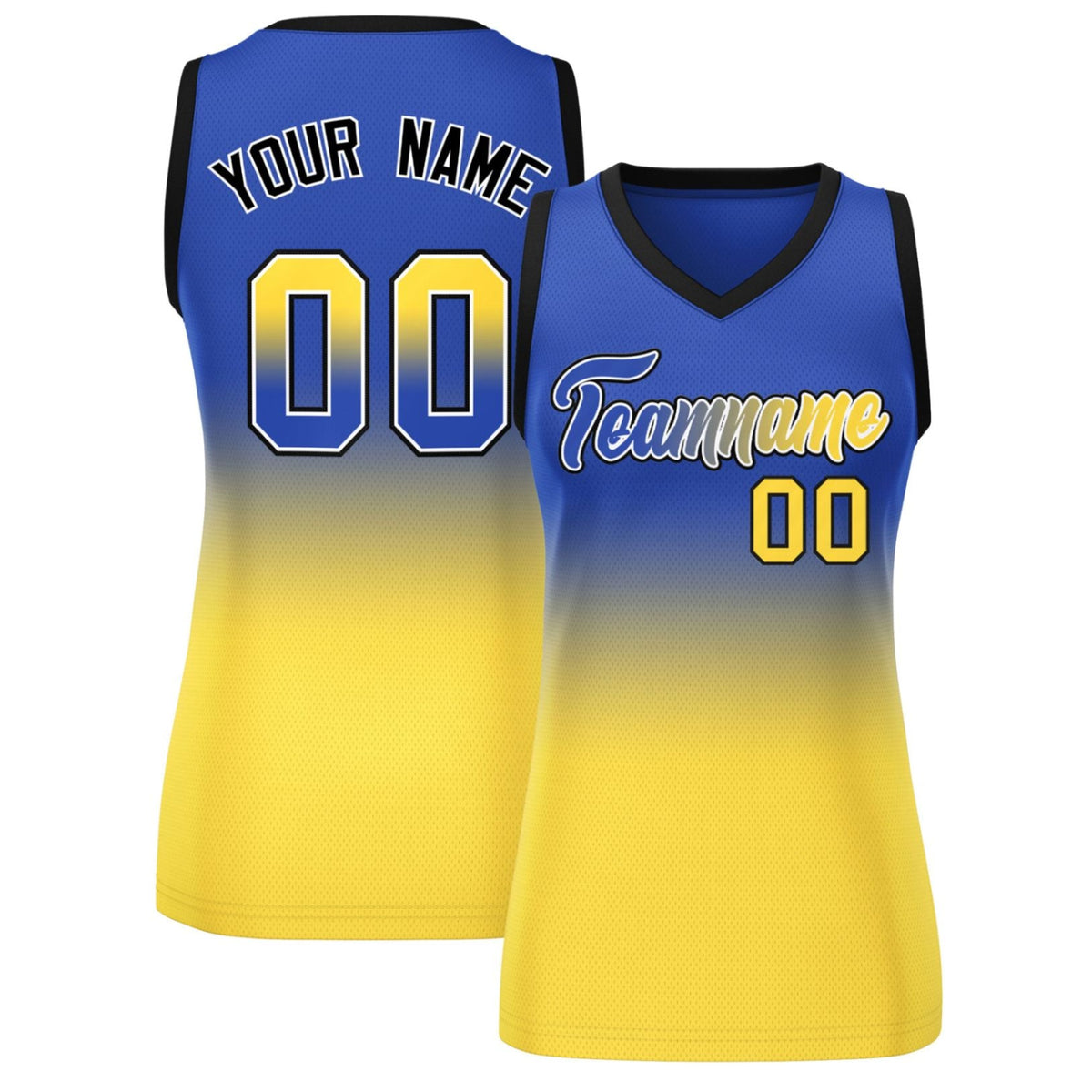 Custom Navy Gold Gradient Fashion Tops Mesh Netball Dress For Women