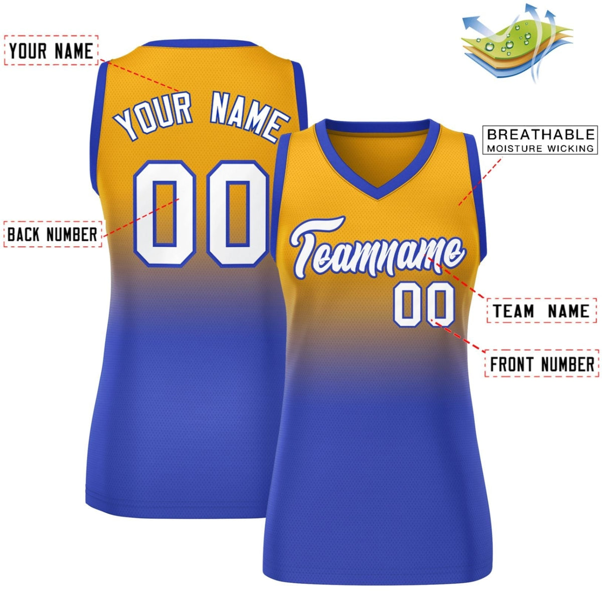 Custom Yellow Royal Gradient Fashion Tops Mesh Netball Dress For Women