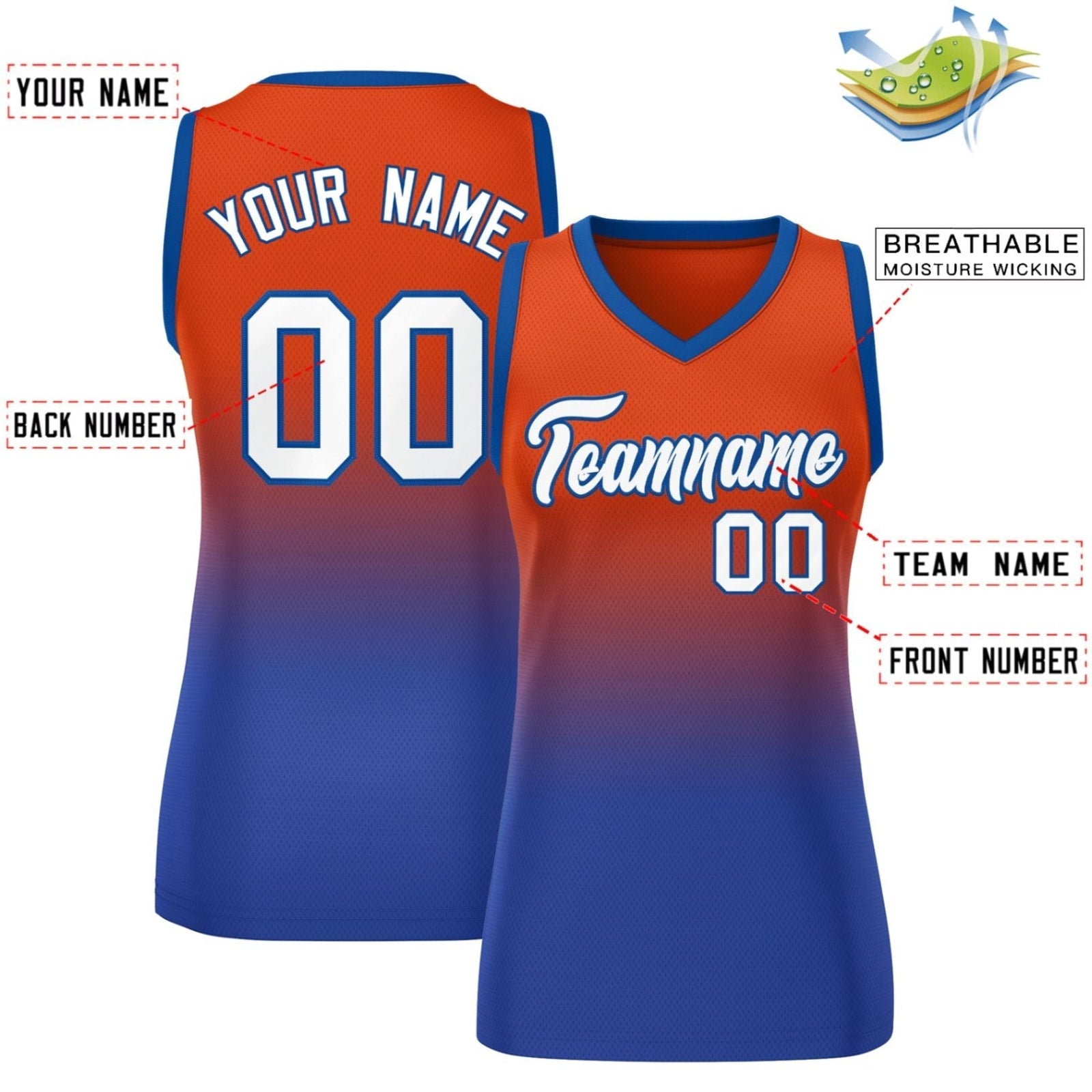 Custom Red Royal Gradient Fashion Tops Mesh Netball Dress For Women
