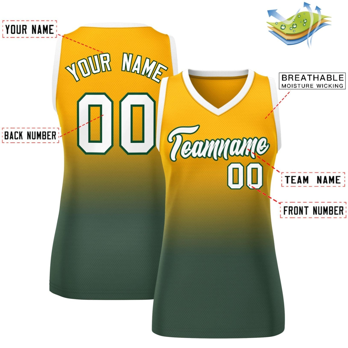 Custom Yellow Midnight Green Gradient Fashion Tops Mesh Netball Dress For Women