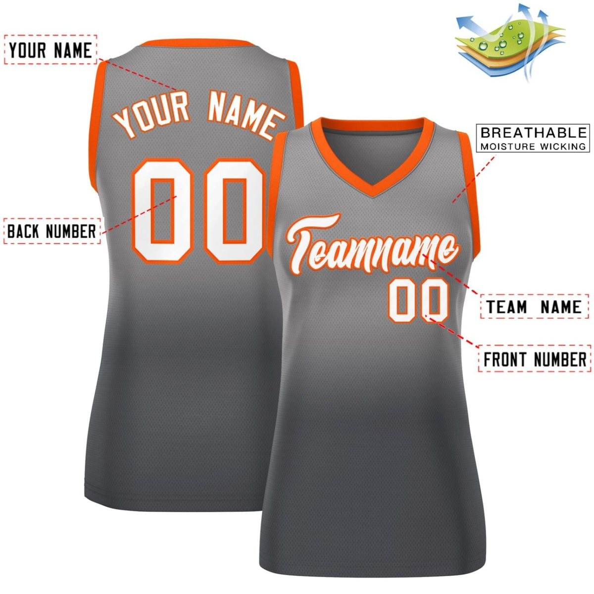 Custom Light Gray Dark Gray Gradient Fashion Tops Mesh Netball Dress For Women
