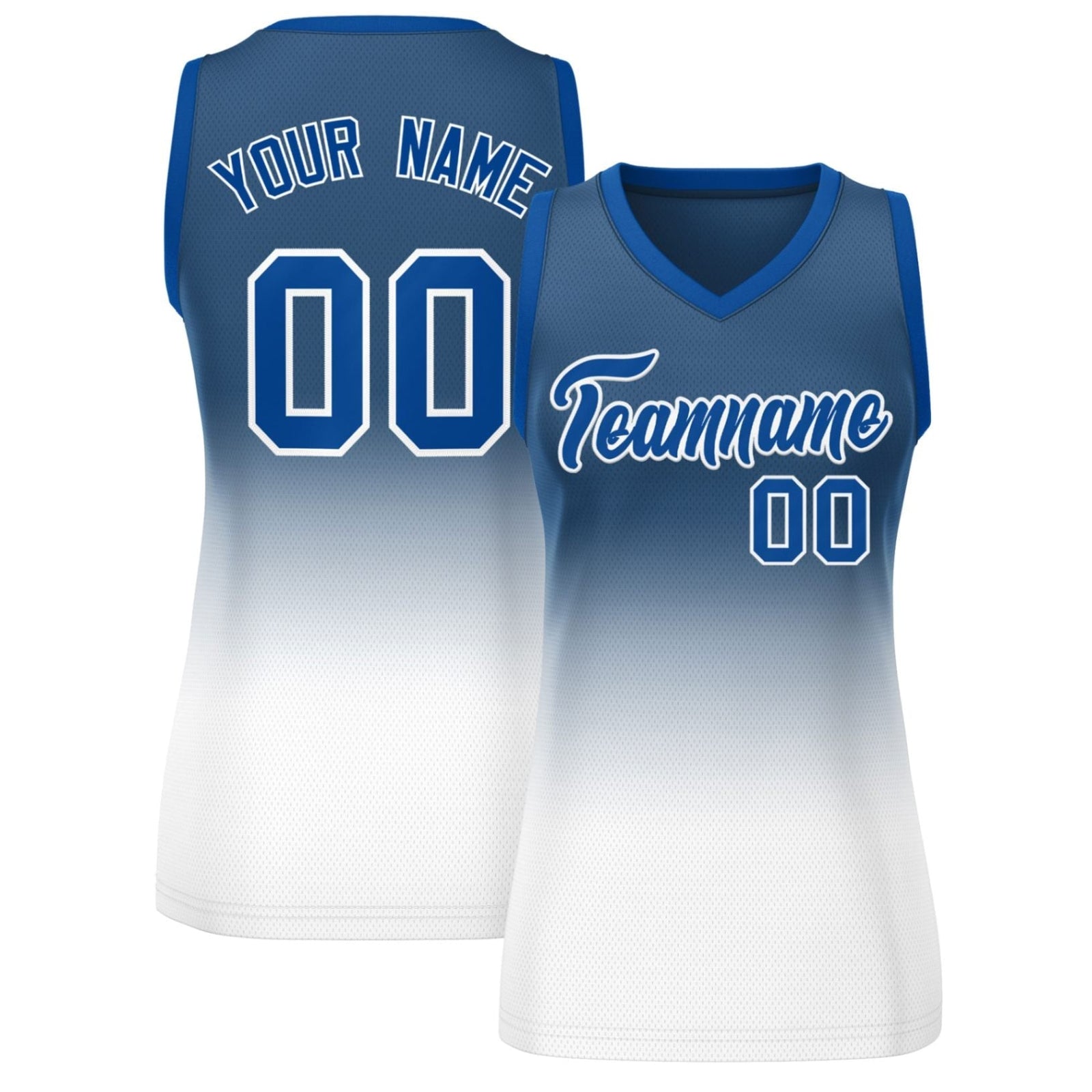 Custom Navy White Gradient Fashion Tops Mesh Netball Dress For Women