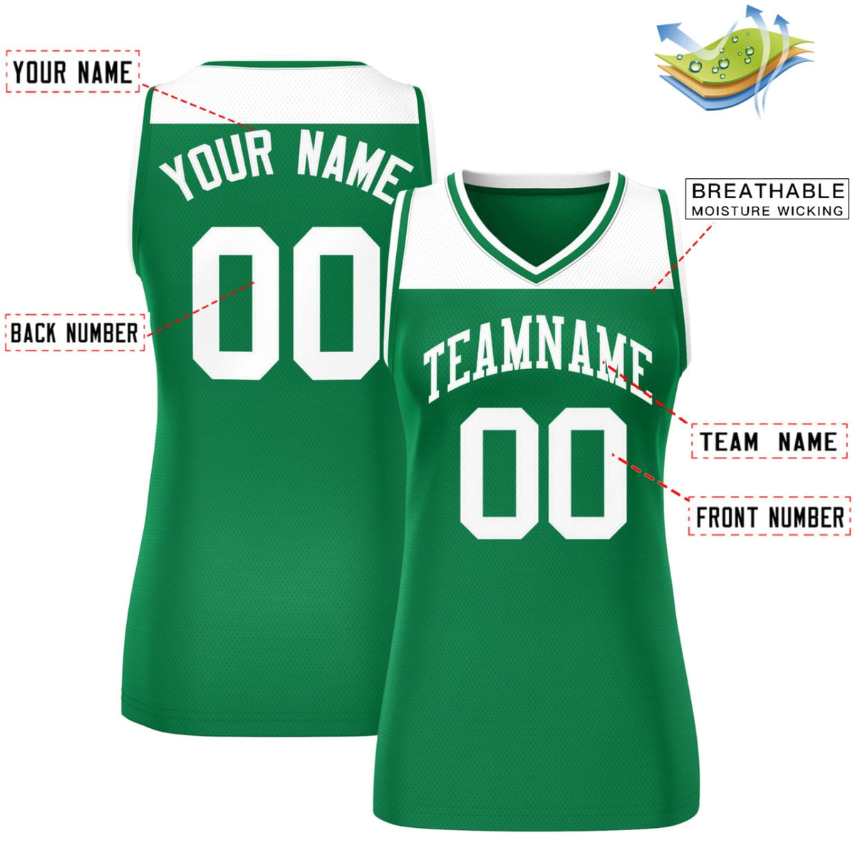 Custom White Kelly Green Color Block Fashion Tops Mesh Netball Dress For Women