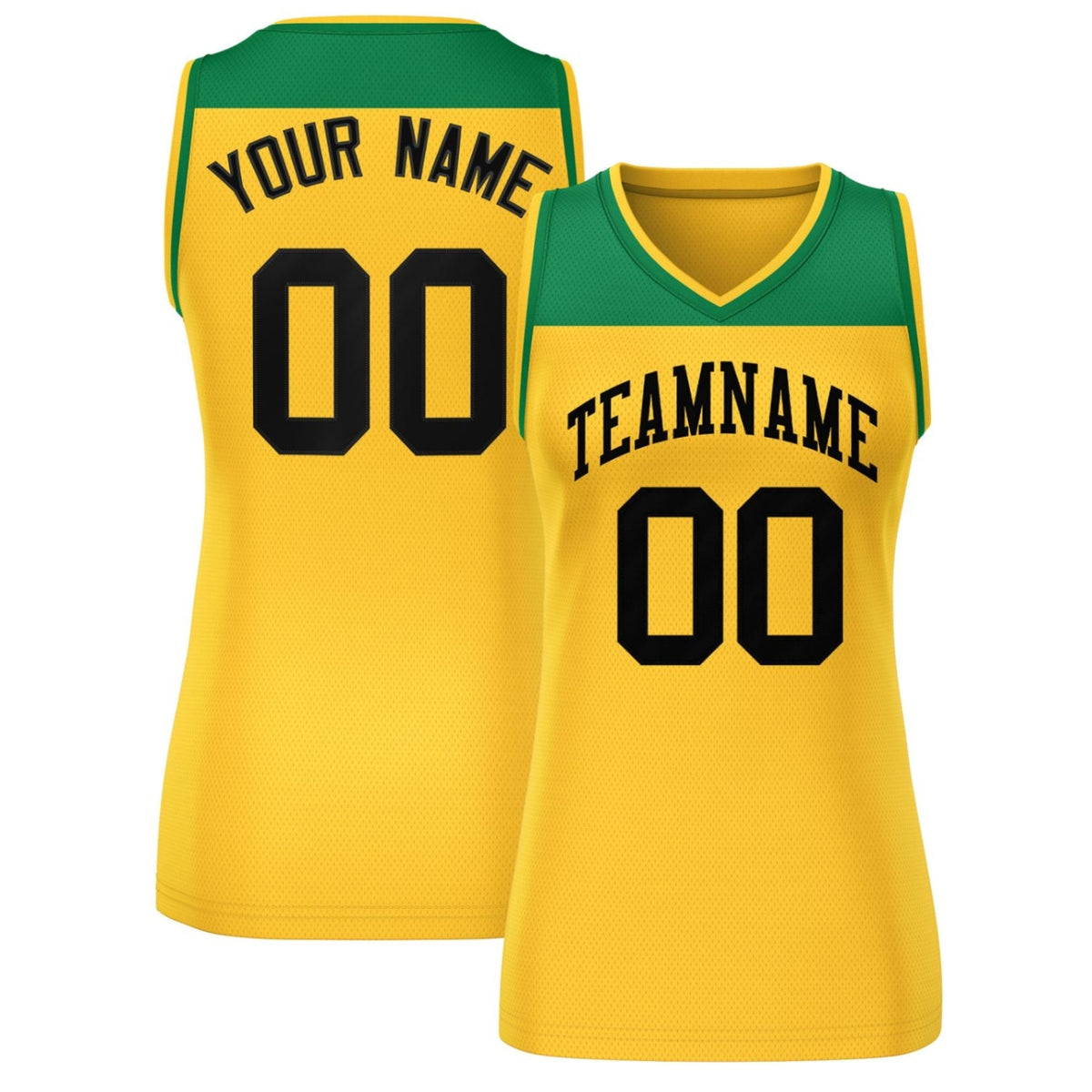 Custom Kelly Green Gold Color Block Fashion Tops Mesh Netball Dress For Women