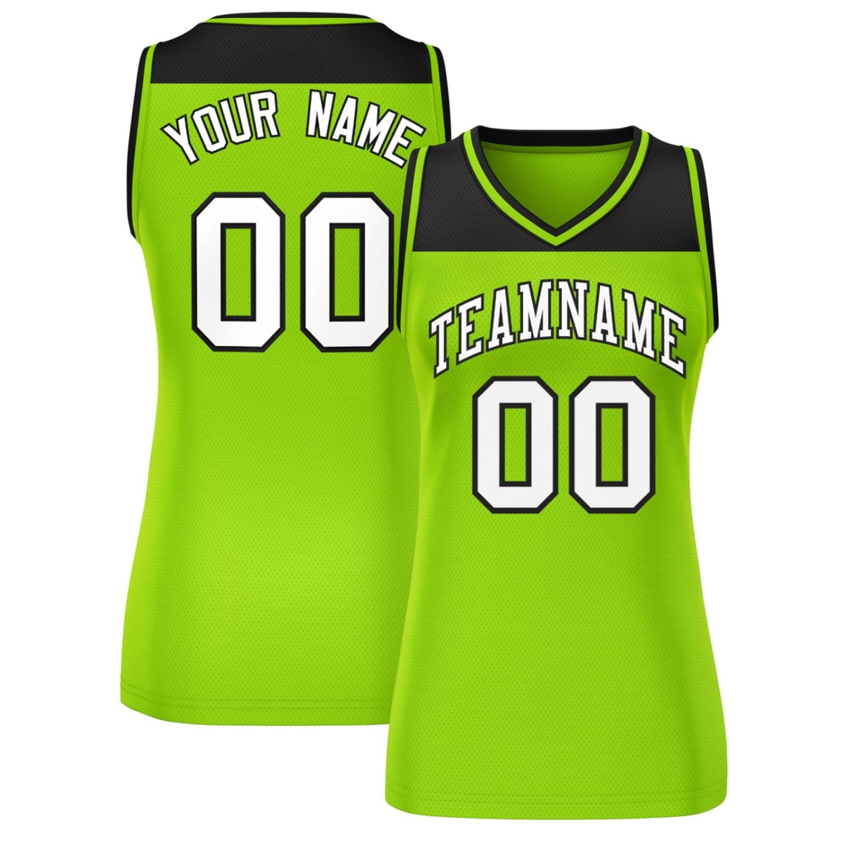 Custom Black Neon Green Color Block Fashion Tops Mesh Netball Dress For Women