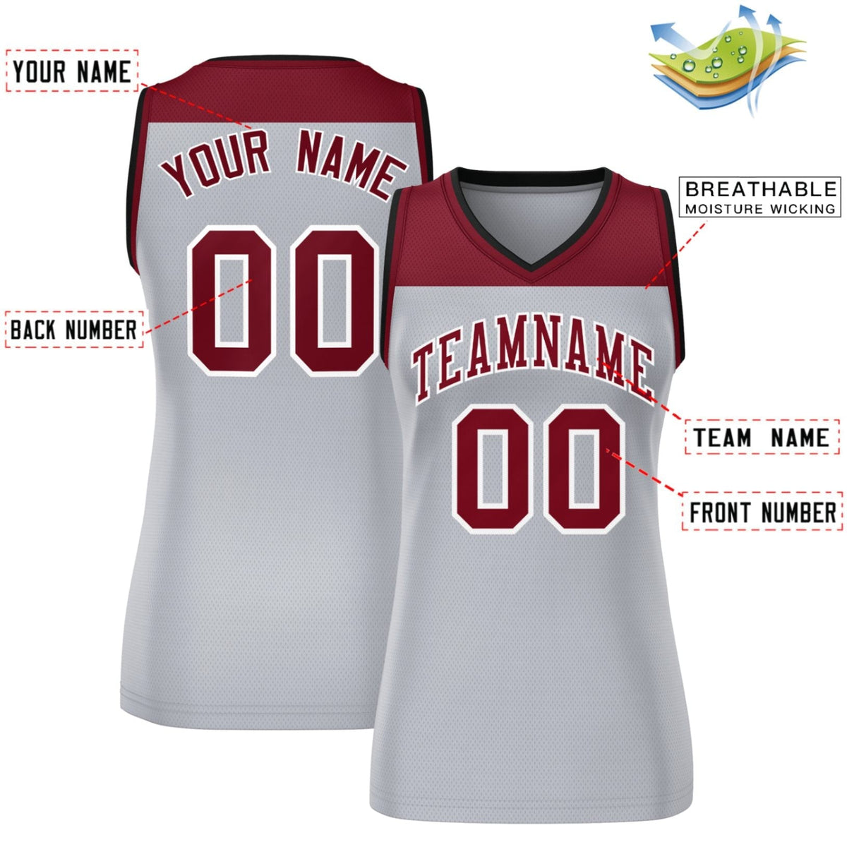 Custom Crimson Gray Color Block Fashion Tops Mesh Netball Dress For Women