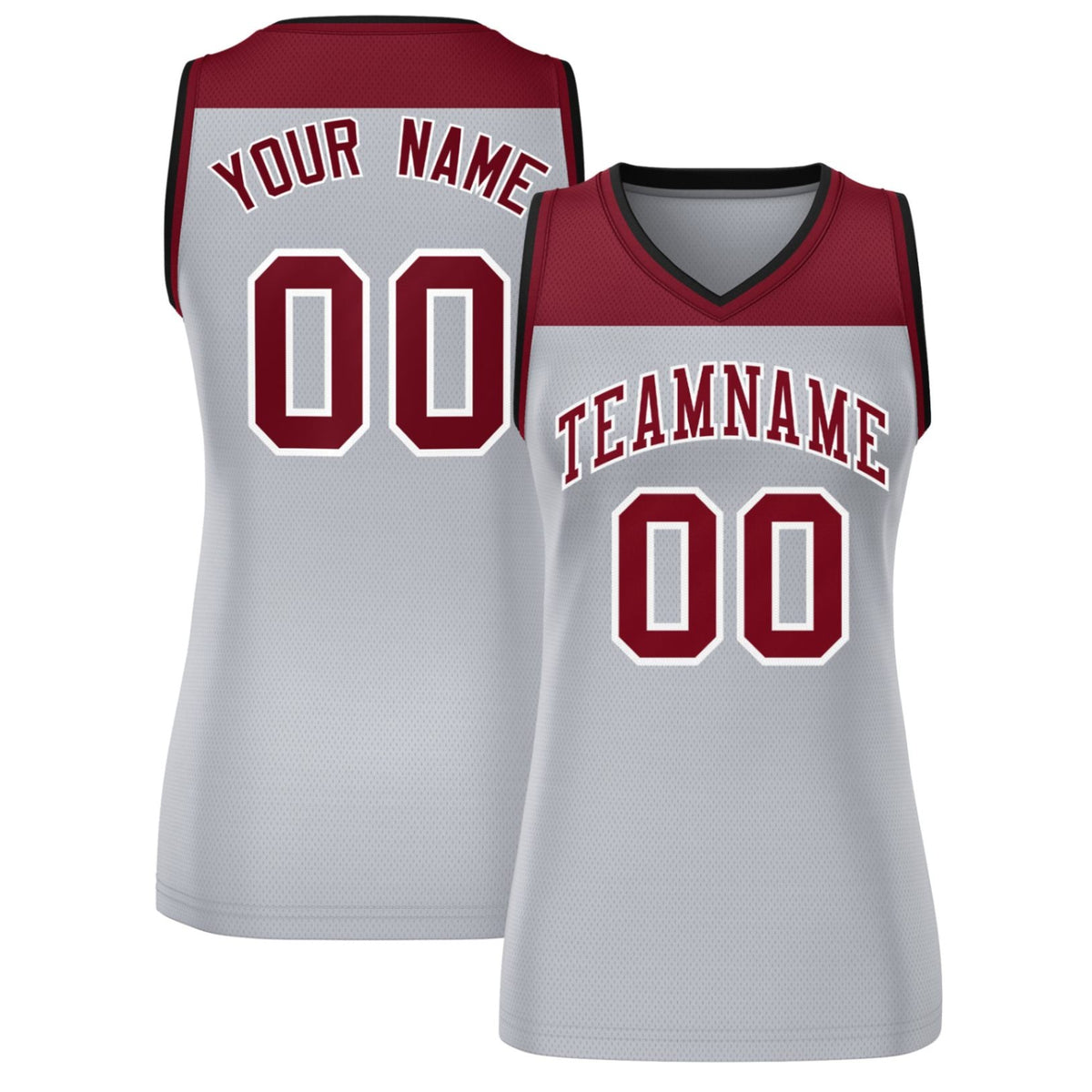 Custom Crimson Gray Color Block Fashion Tops Mesh Netball Dress For Women