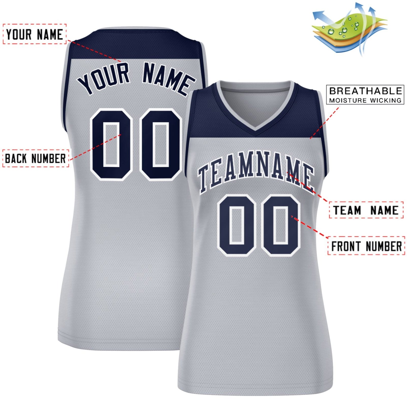 Custom Navy Gray Color Block Fashion Tops Mesh Netball Dress For Women