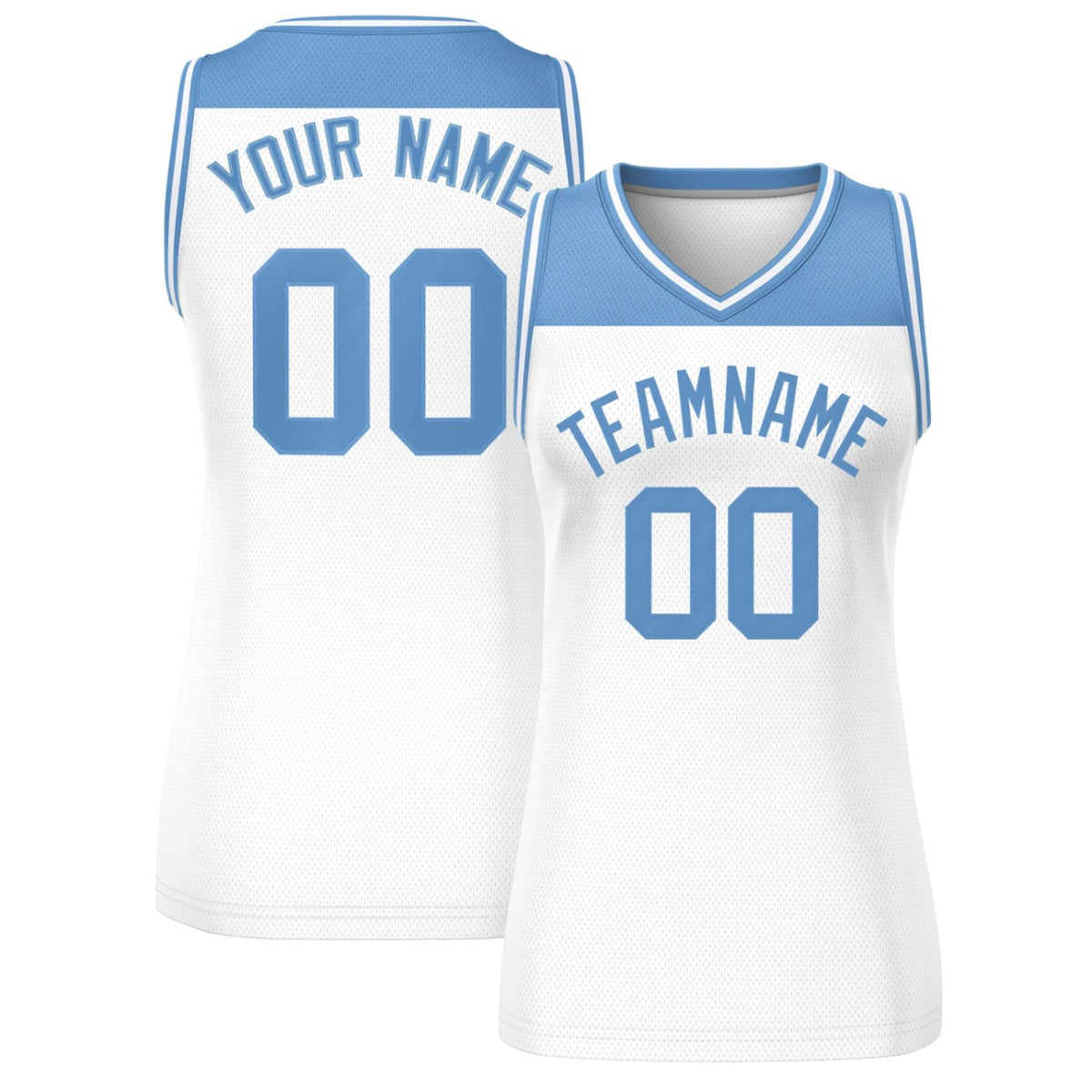 Custom Light Blue White Color Block Fashion Tops Mesh Netball Dress For Women