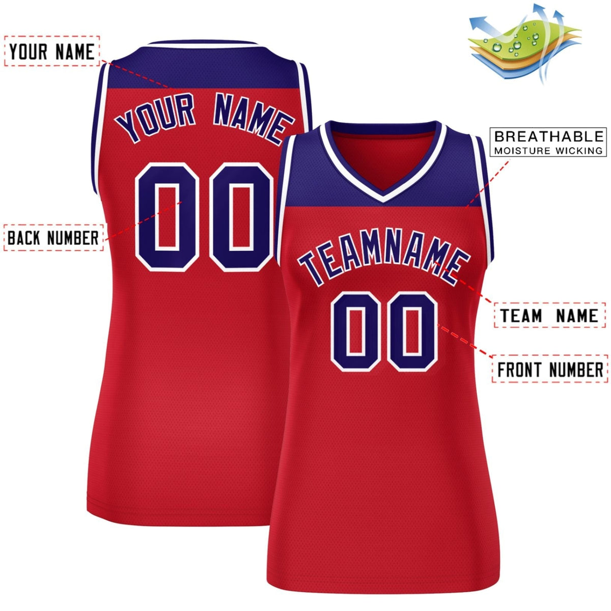 Custom Purple Red Color Block Fashion Tops Mesh Netball Dress For Women
