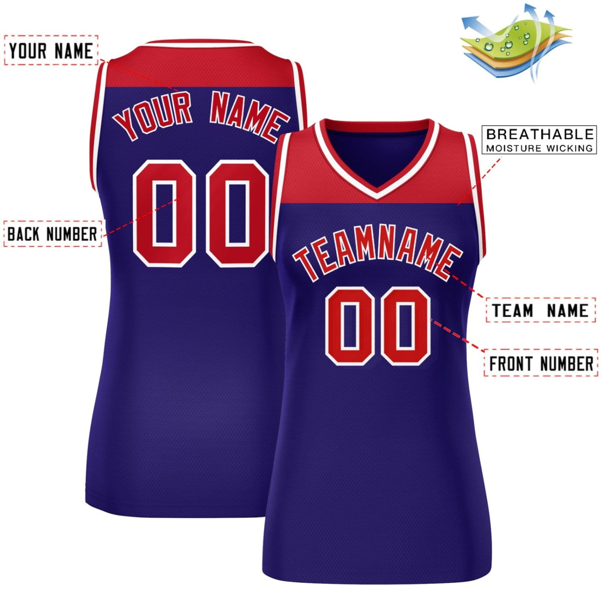 Custom Red Purple Color Block Fashion Tops Mesh Netball Dress For Women