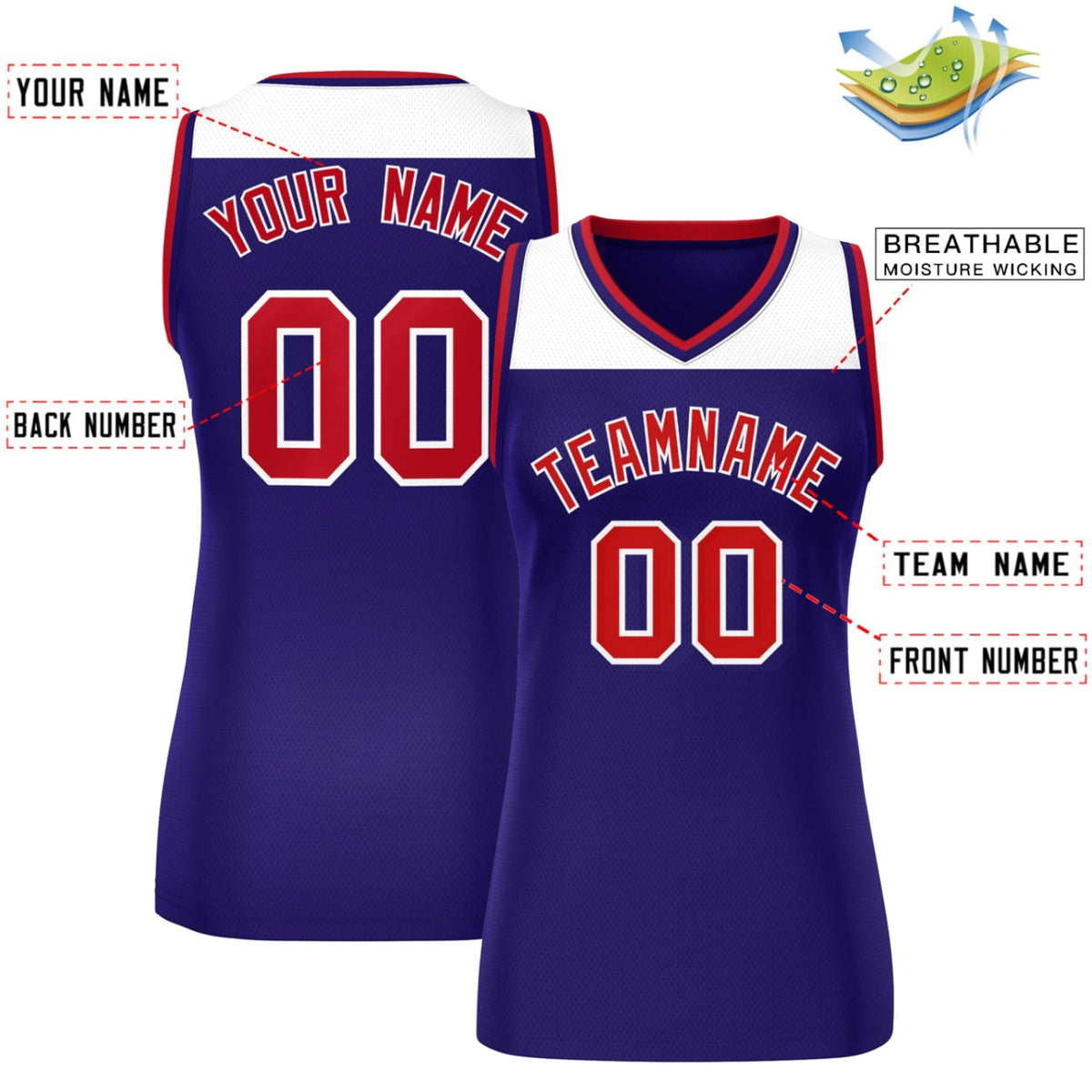 Custom White Purple Color Block Fashion Tops Mesh Netball Dress For Women
