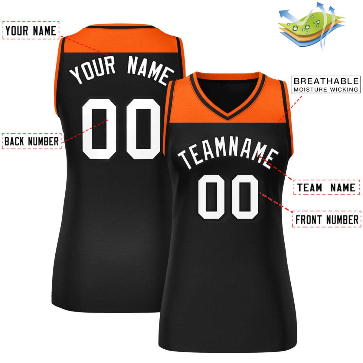 Custom Orange Black Color Block Fashion Tops Mesh Netball Dress For Women