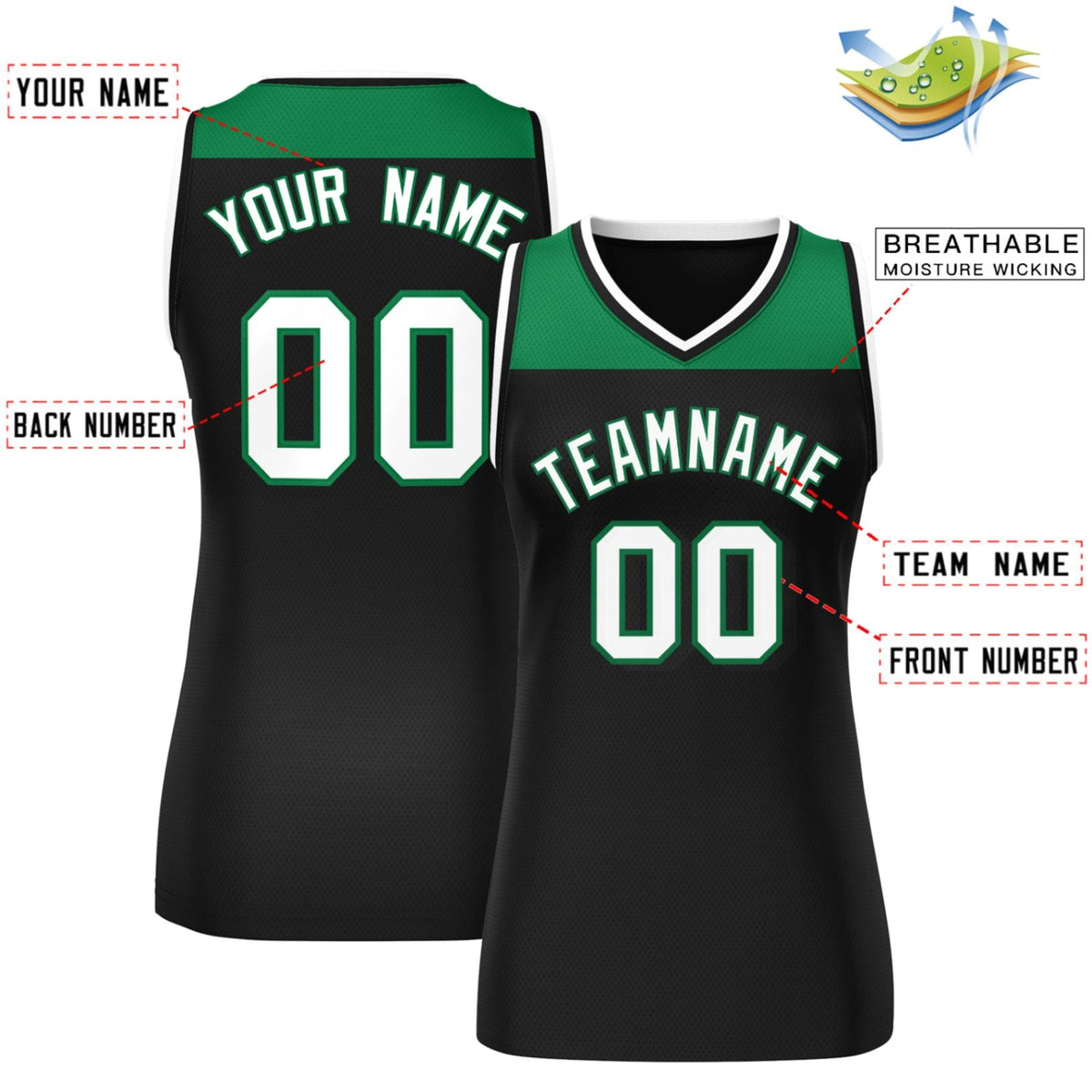 Custom Kelly Green Black Color Block Fashion Tops Mesh Netball Dress For Women