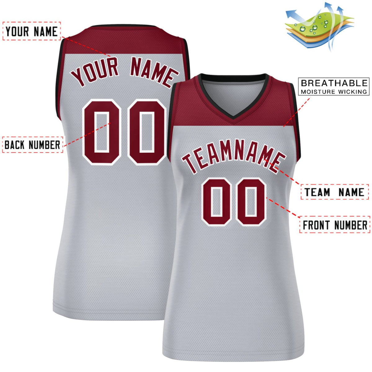 Custom Crimson Gray Color Block Fashion Tops Mesh Netball Dress For Women