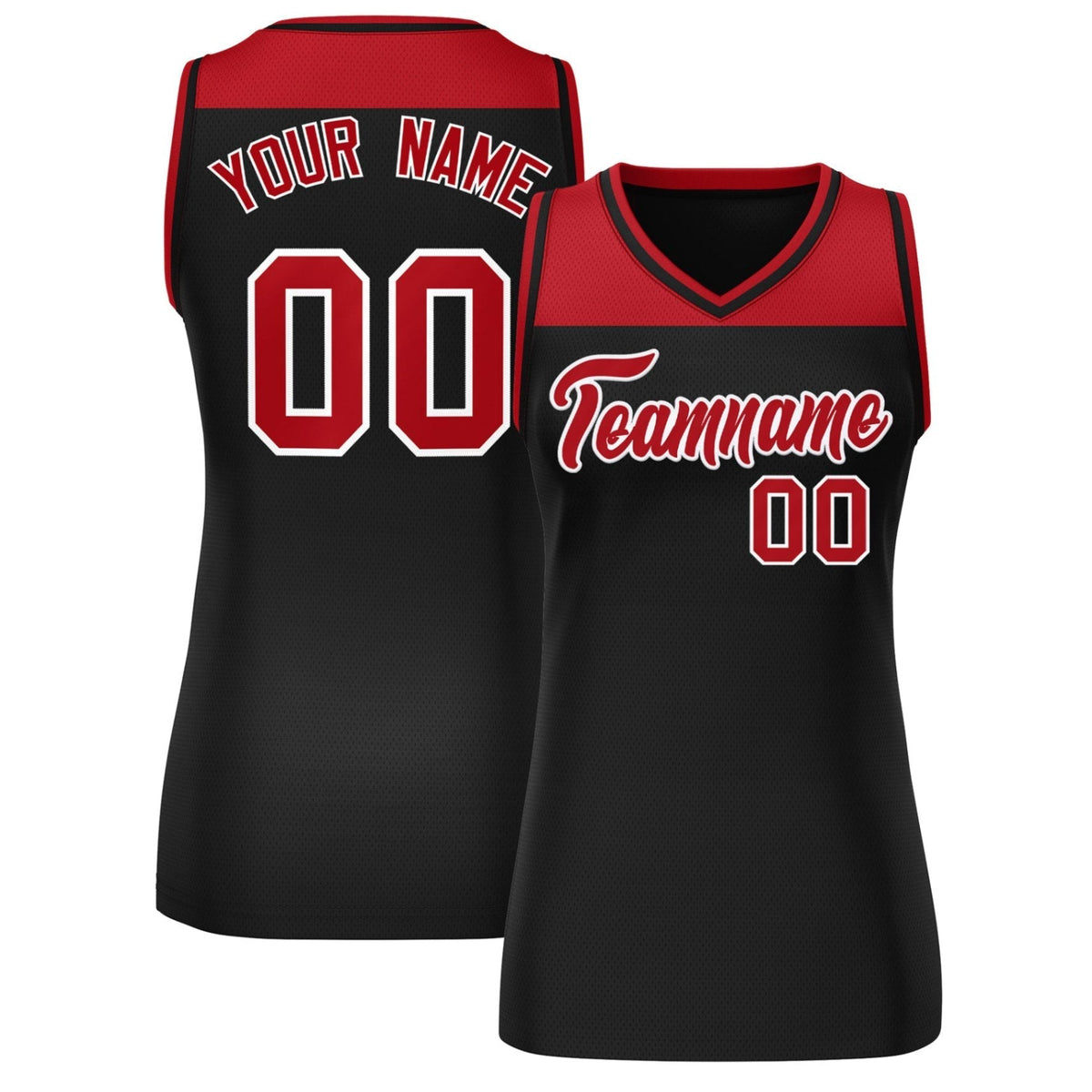 Custom Red Black Color Block Fashion Tops Mesh Netball Dress For Women