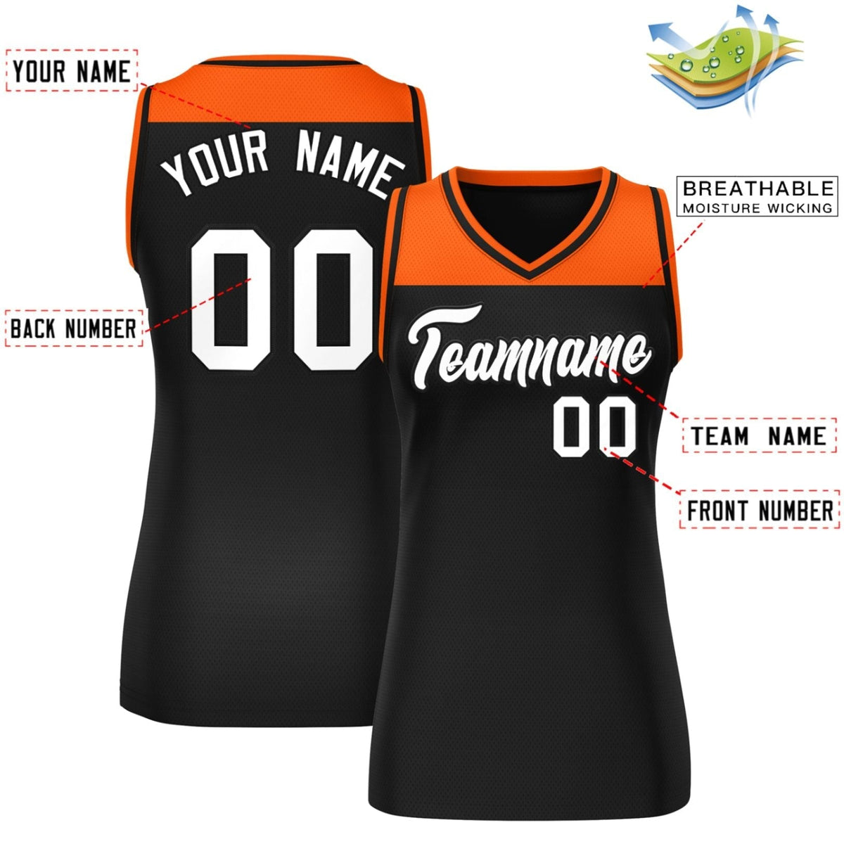 Custom Orange Black Color Block Fashion Tops Mesh Netball Dress For Women