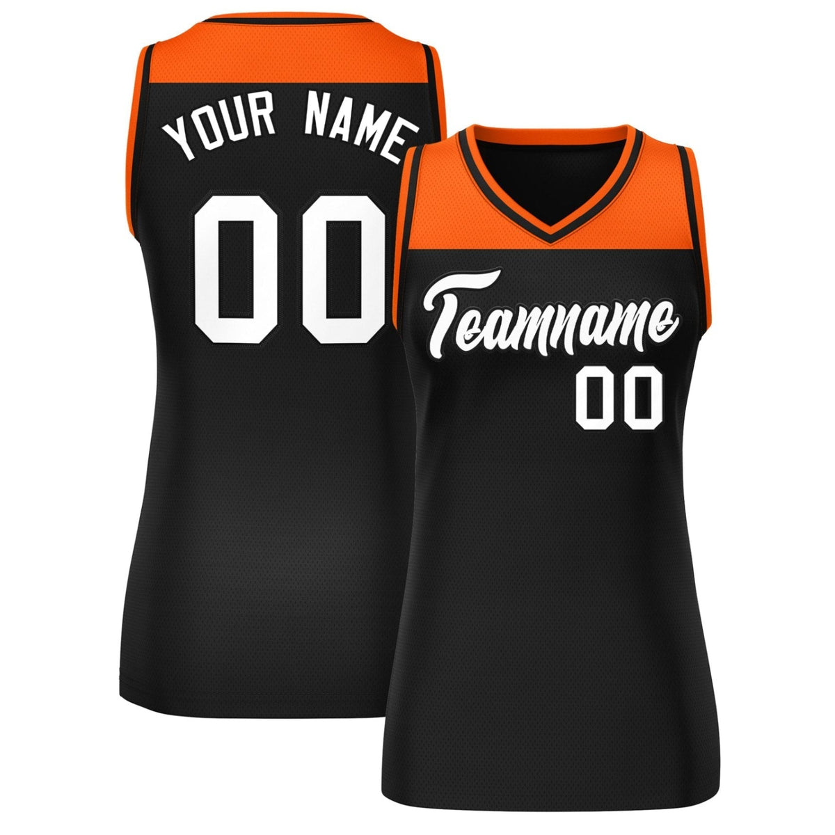 Custom Orange Black Color Block Fashion Tops Mesh Netball Dress For Women