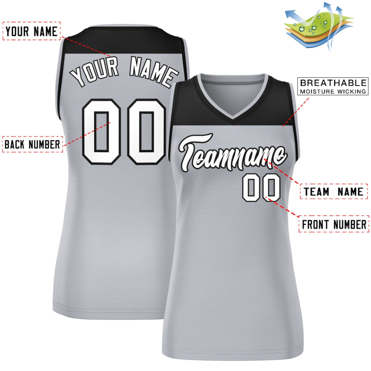 Custom Black Gray Color Block Fashion Tops Mesh Netball Dress For Women