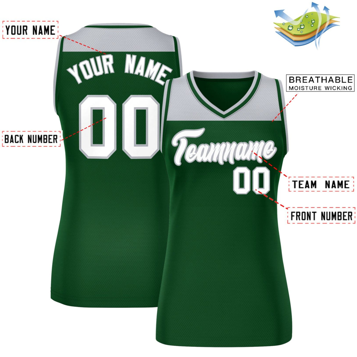 Custom Gray Green Color Block Fashion Tops Mesh Netball Dress For Women