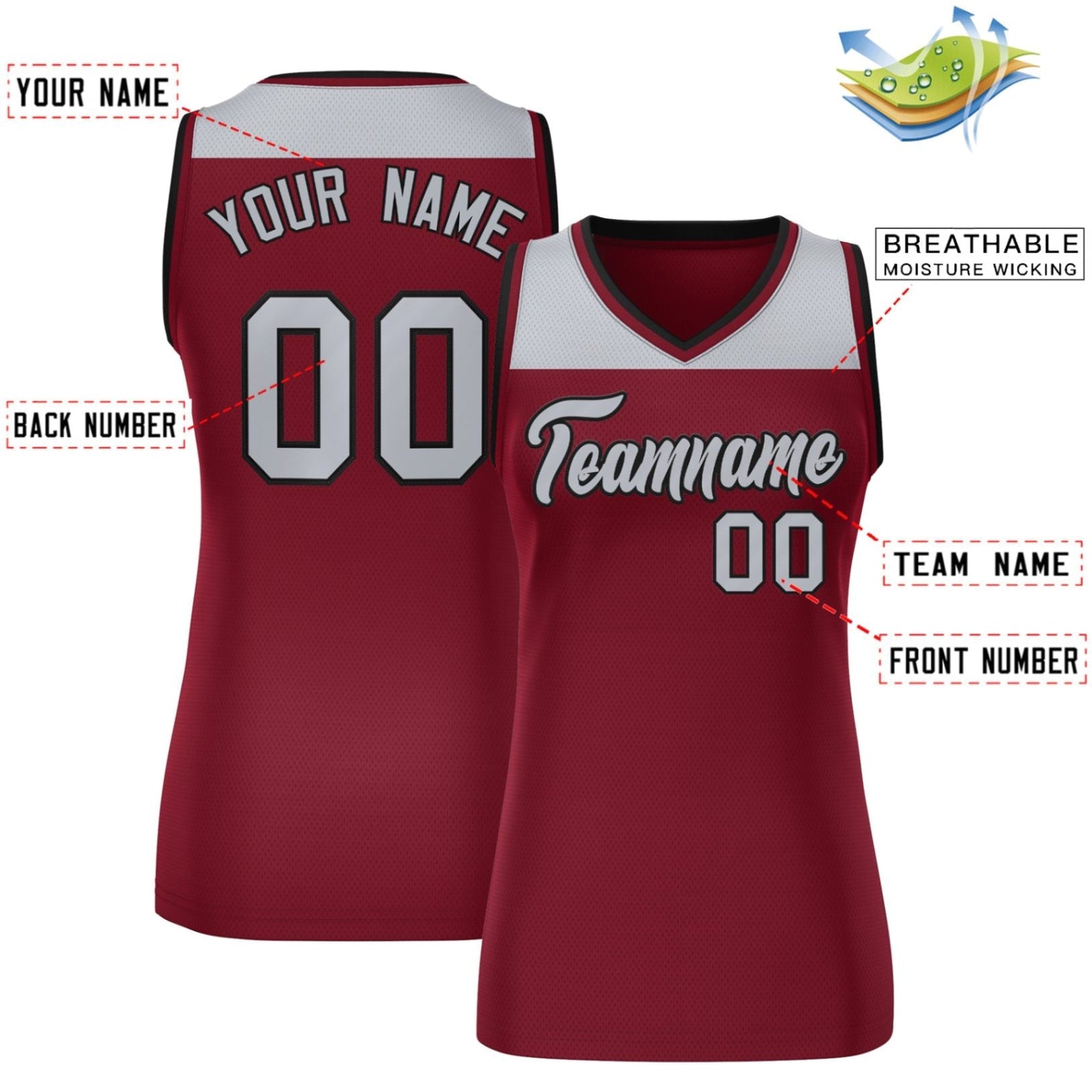 Custom Gray Crimson Color Block Fashion Tops Mesh Netball Dress For Women