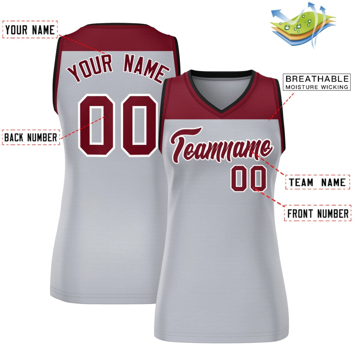 Custom Crimson Gray Color Block Fashion Tops Mesh Netball Dress For Women