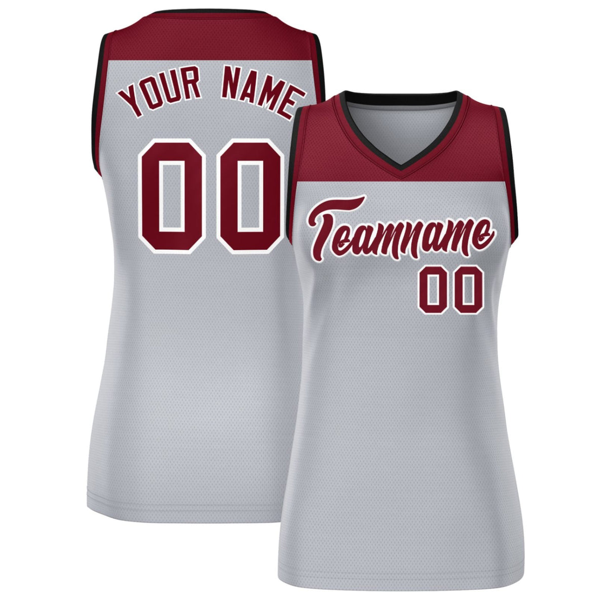 Custom Crimson Gray Color Block Fashion Tops Mesh Netball Dress For Women