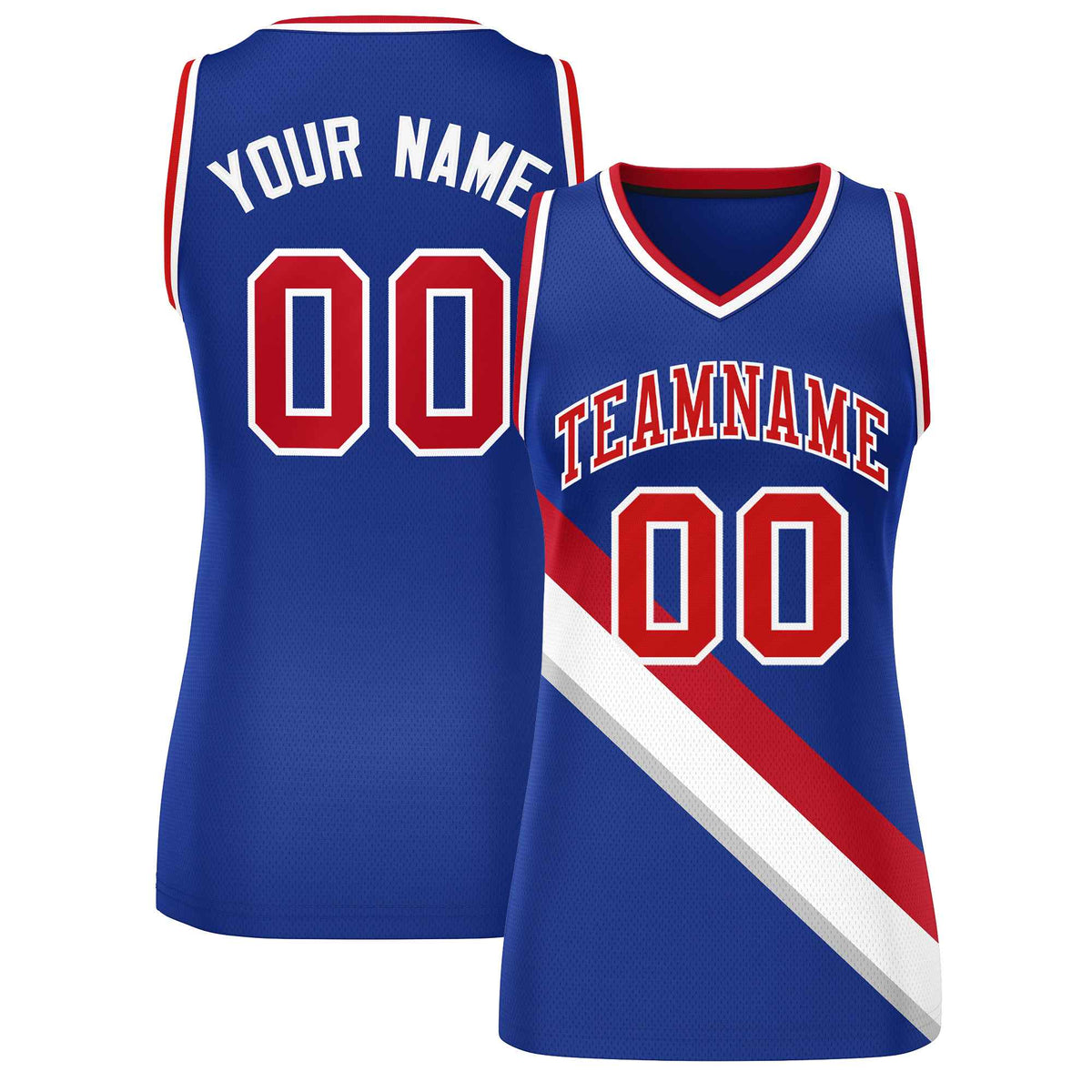 Custom Royal White-Red Thick Slash Fashion Tops Mesh Netball Dress For Women
