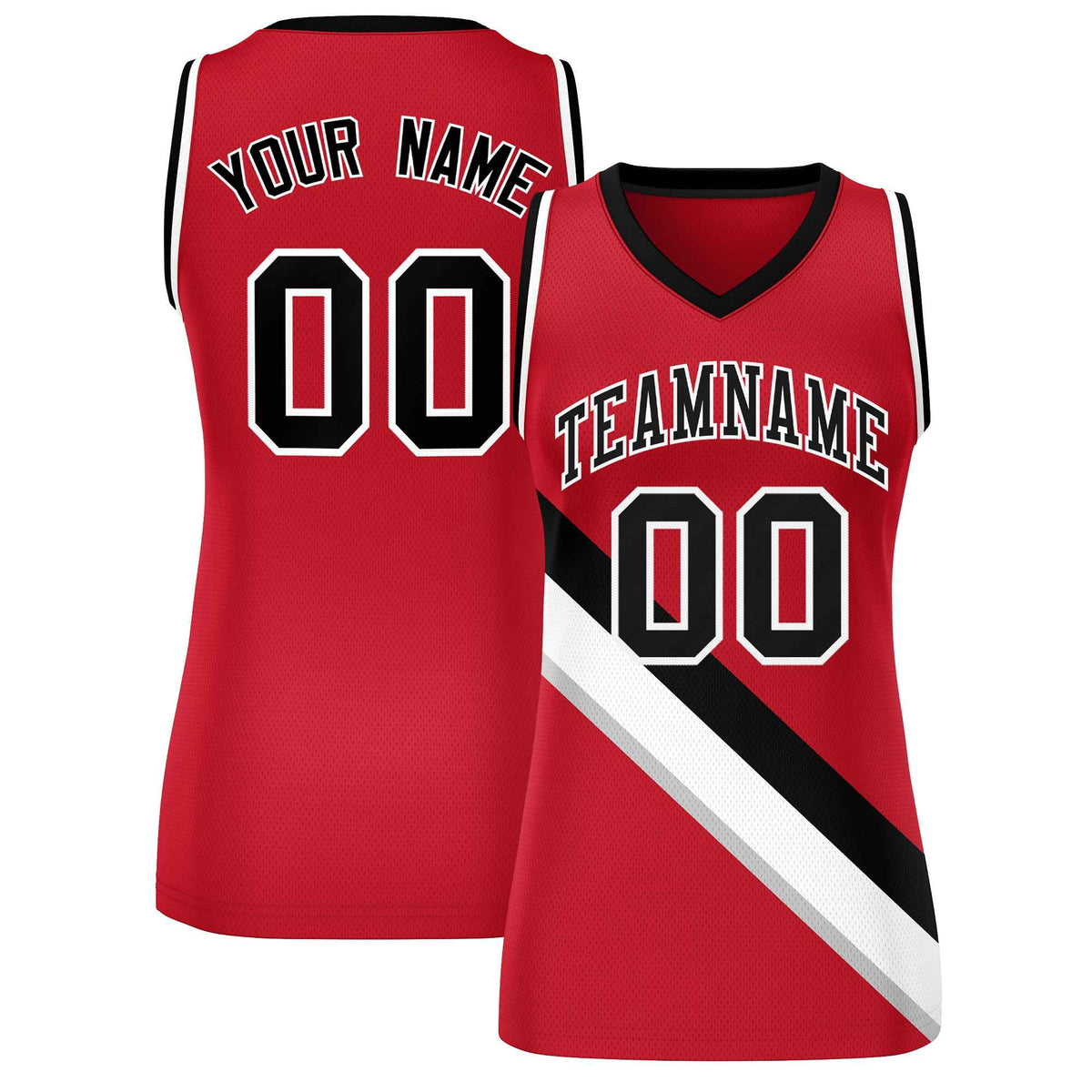Custom Red Black-White Thick Slash Fashion Tops Mesh Netball Dress For Women