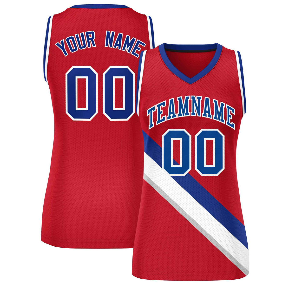 Custom Red Royal-White Thick Slash Fashion Tops Mesh Netball Dress For Women