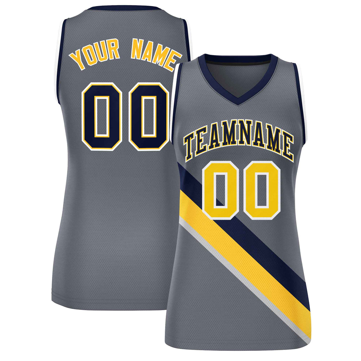 Custom Dark Gray Navy-White Thick Slash Fashion Tops Mesh Netball Dress For Women