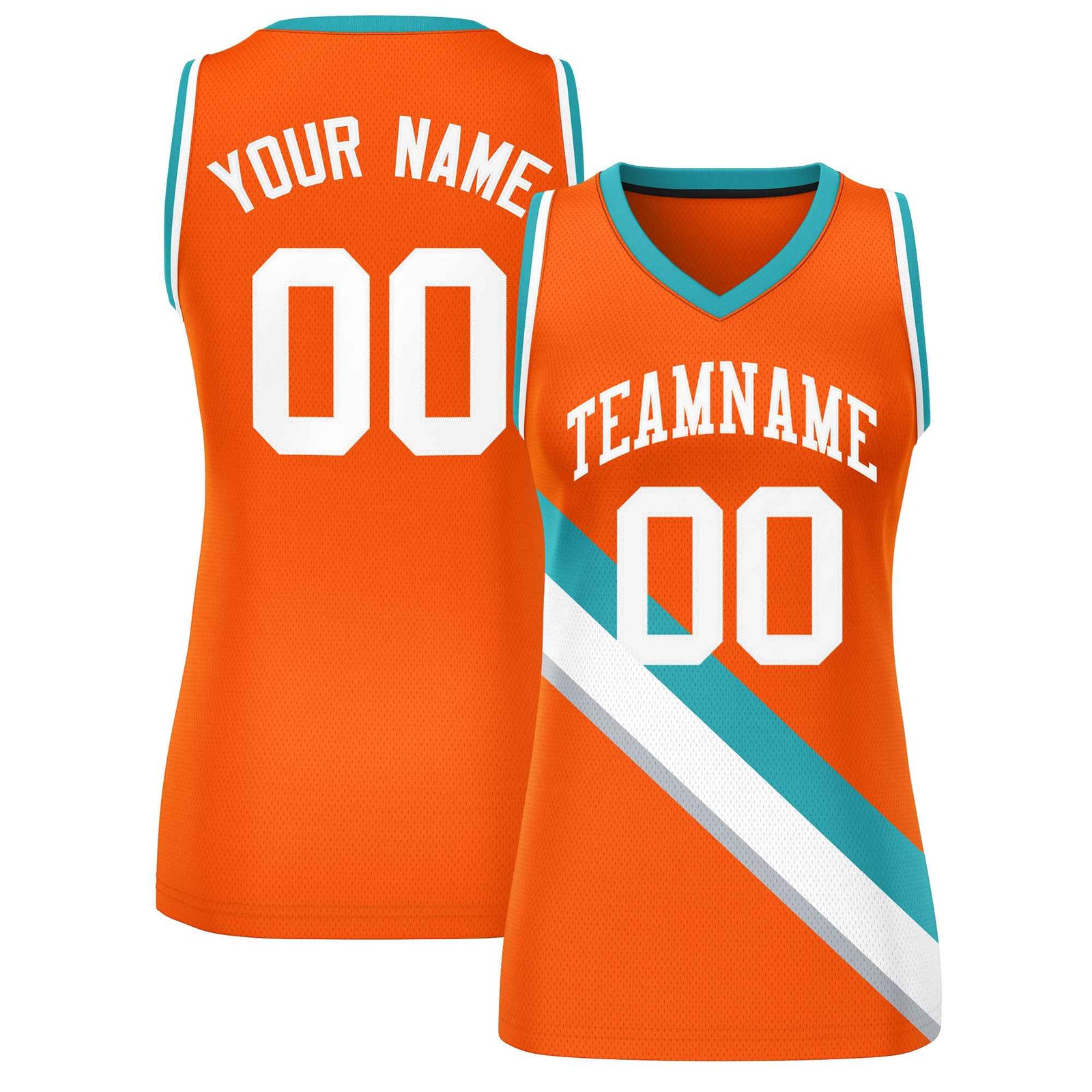 Custom Orange White-Aqua Thick Slash Fashion Tops Mesh Netball Dress For Women