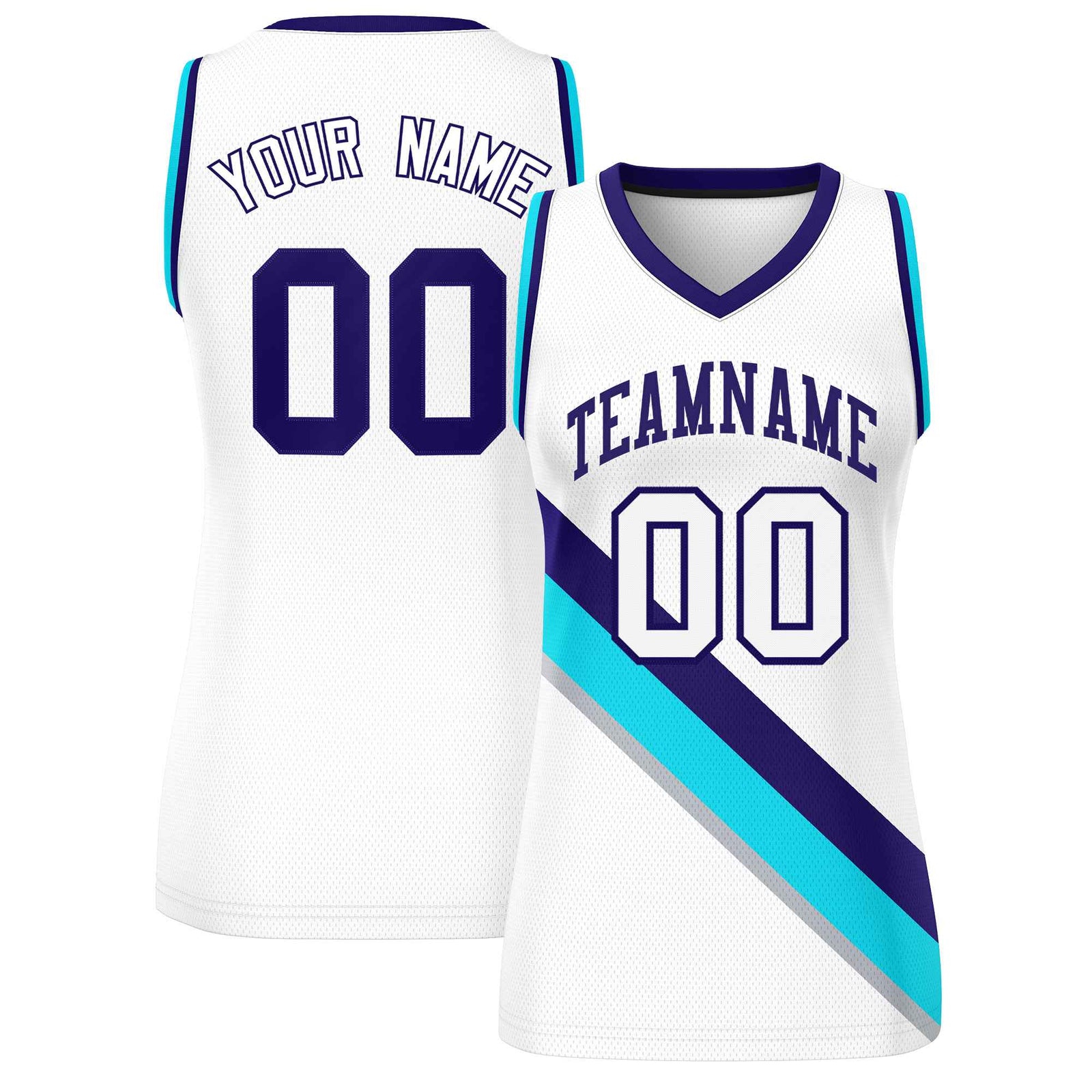 Custom White Purple-Powder Blue Thick Slash Fashion Tops Mesh Netball Dress For Women