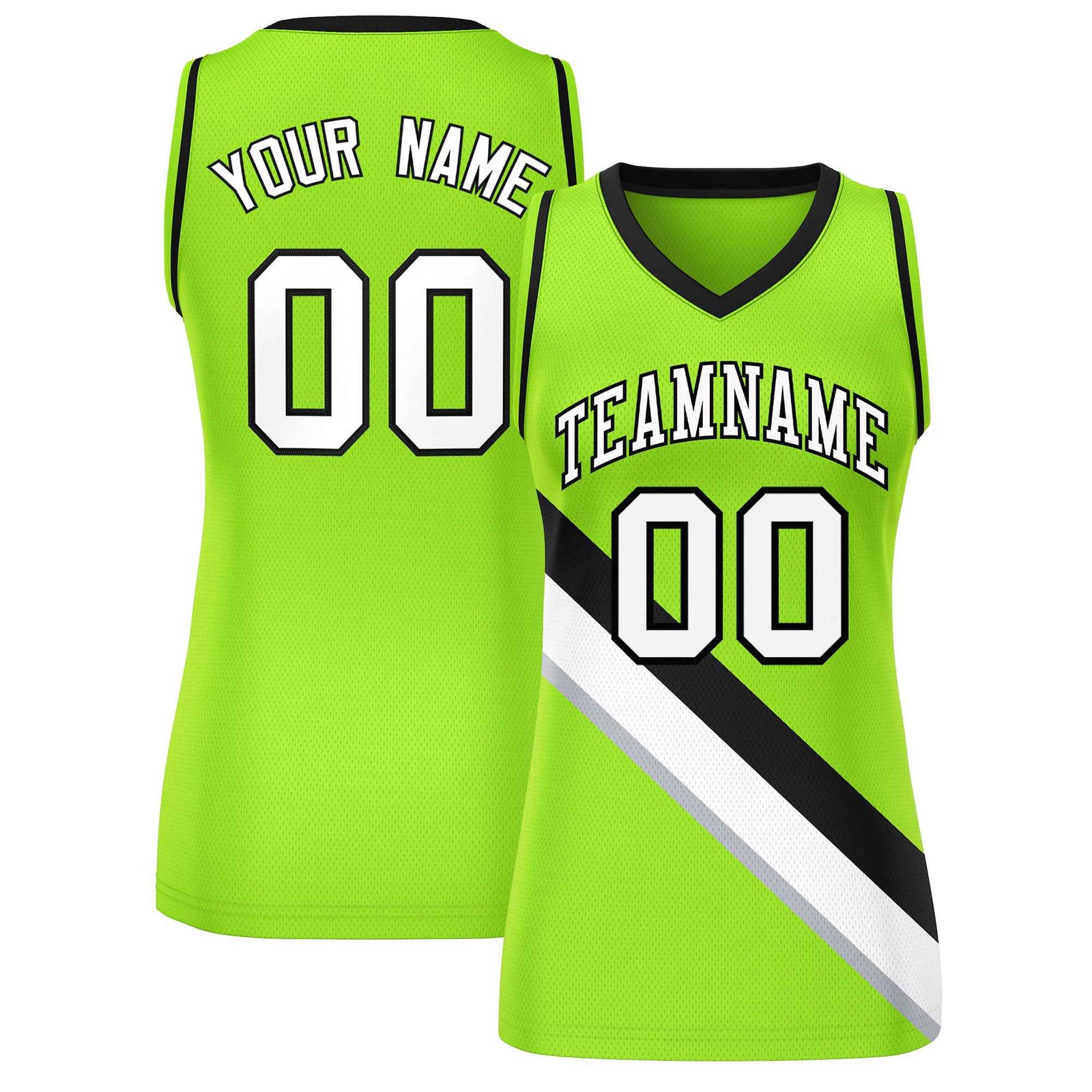 Custom Neon Green Black-Neon Green Thick Slash Fashion Tops Mesh Netball Dress For Women